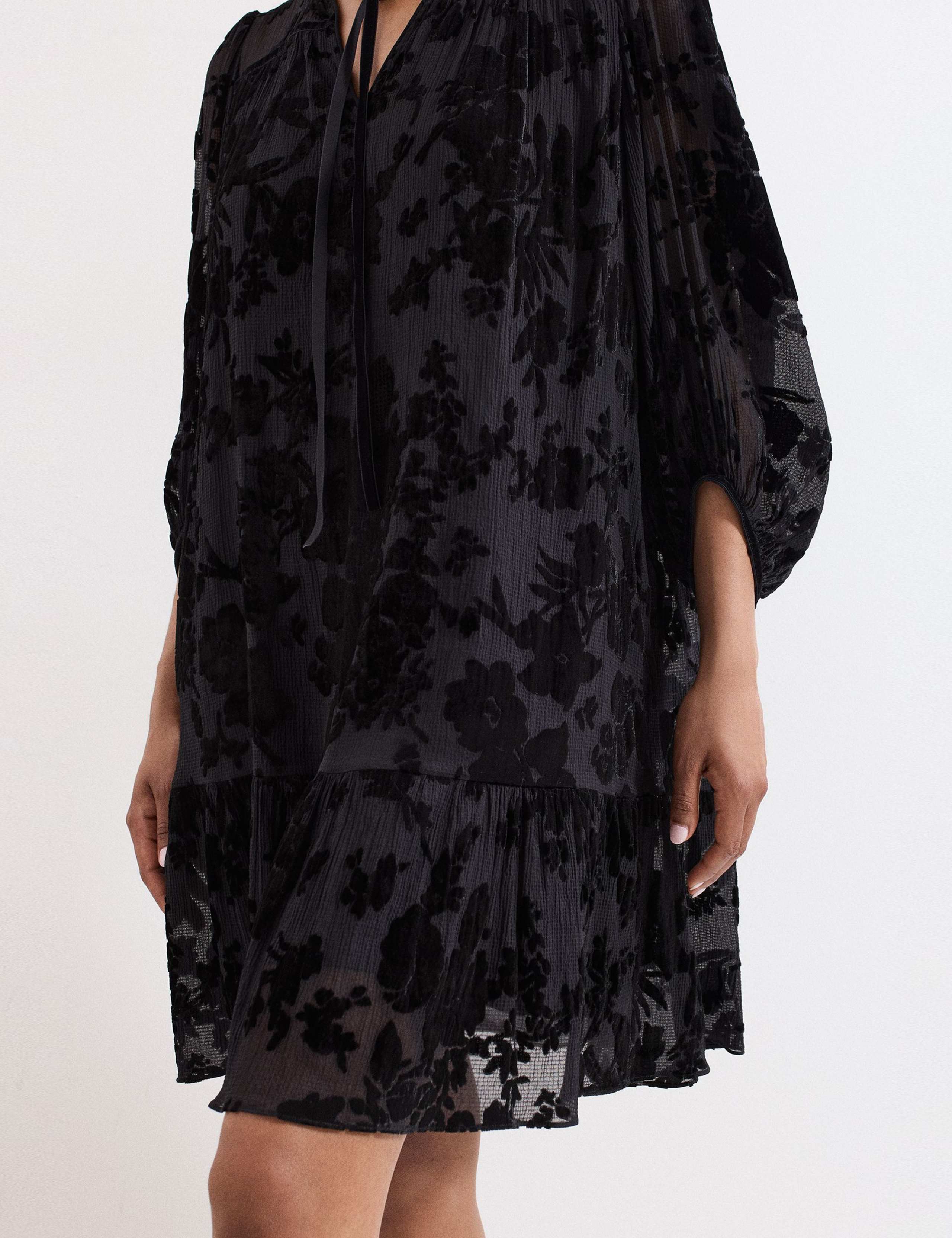 Velvet Floral Tie Neck Tiered Mini Dress 8 of 8