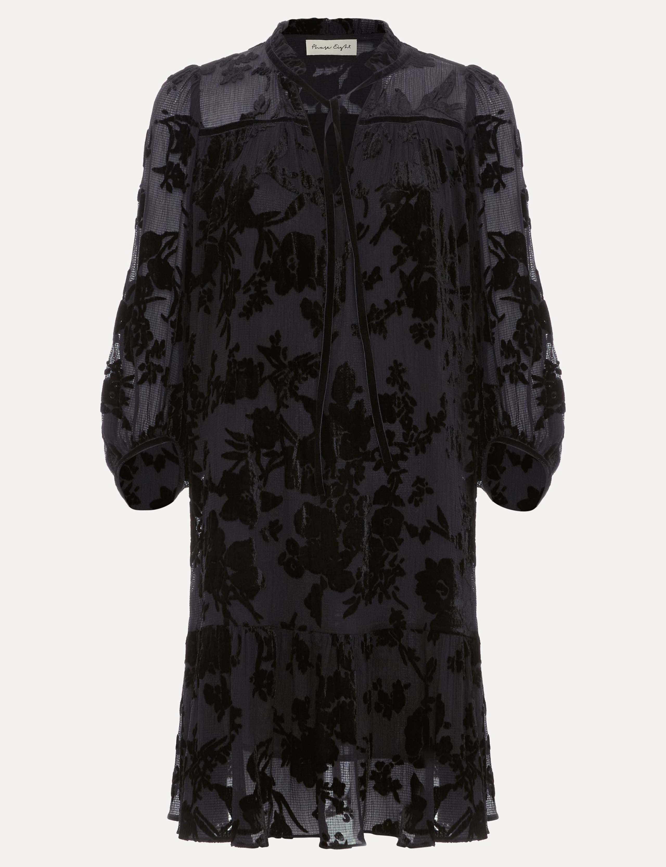 Velvet Floral Tie Neck Tiered Mini Dress 2 of 8