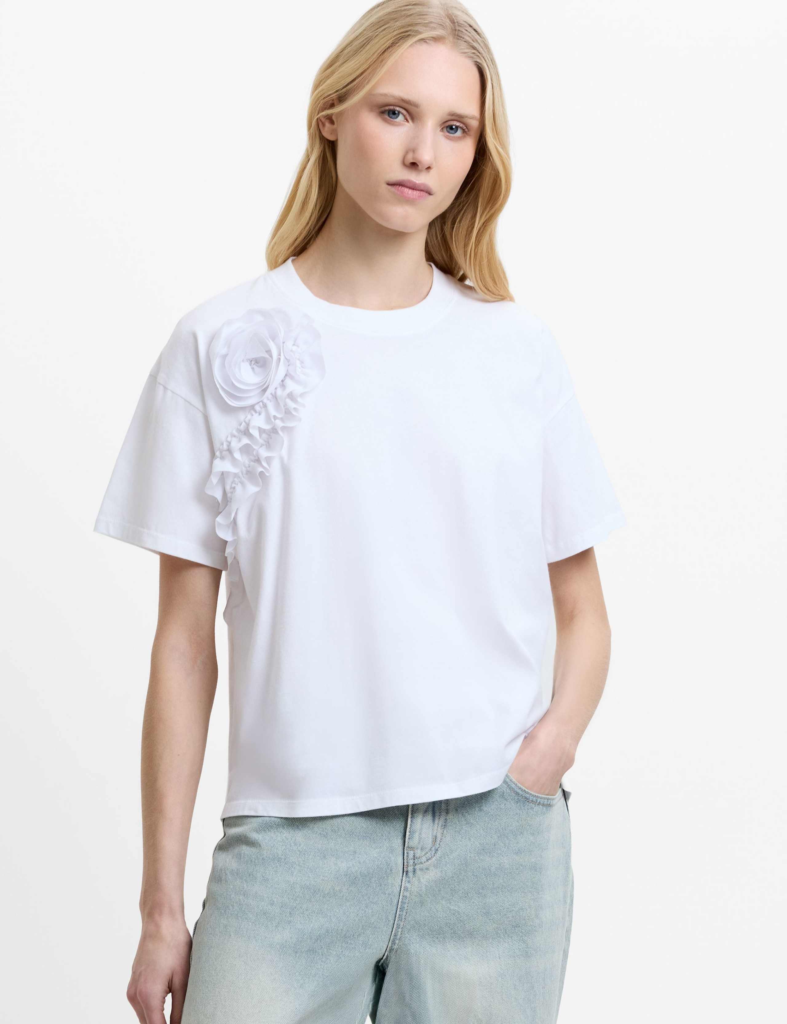 Pure Cotton Crepe Ruffle T-Shirt 1 of 5