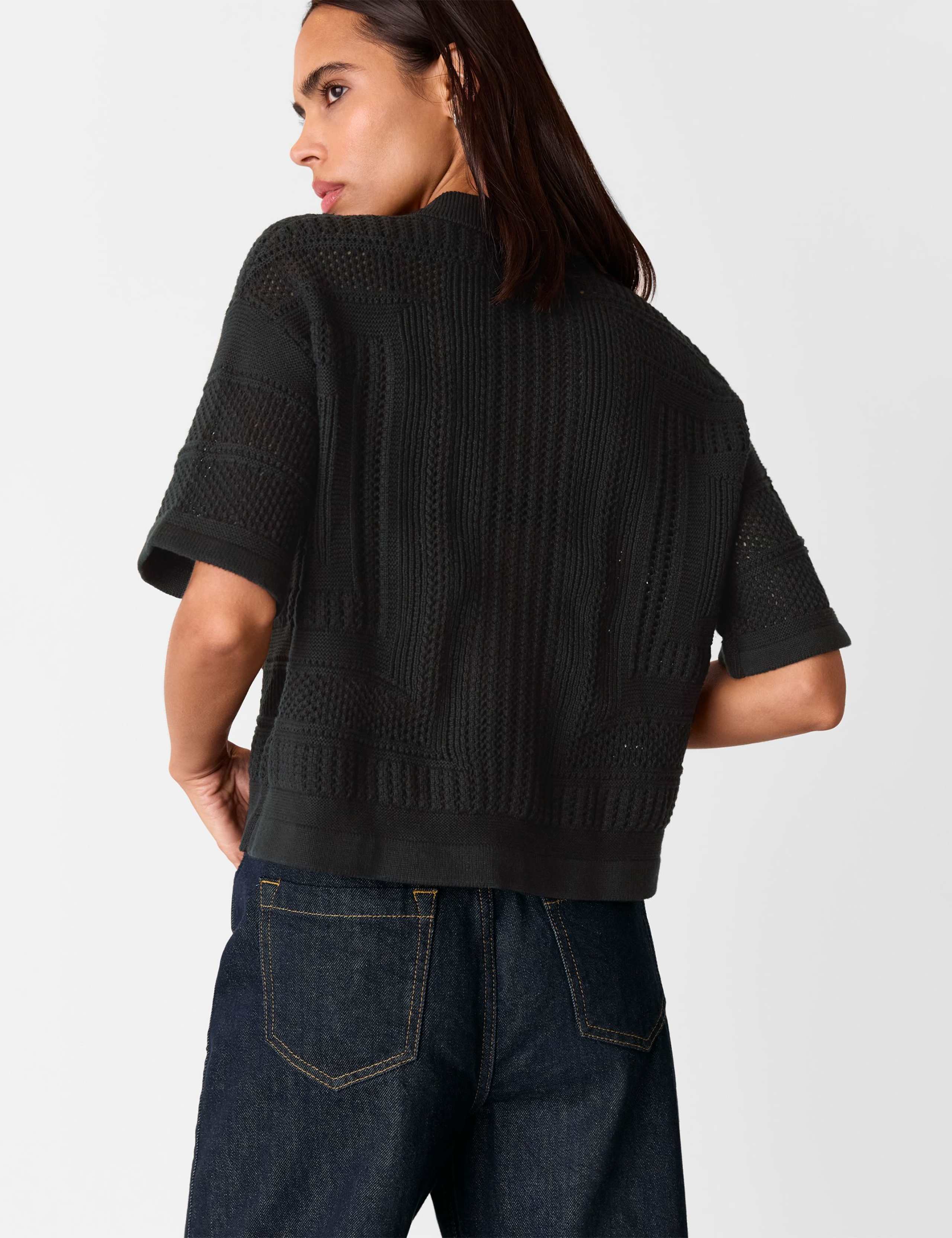 Pure Cotton Crochet Effect Knitted Shirt 4 of 4