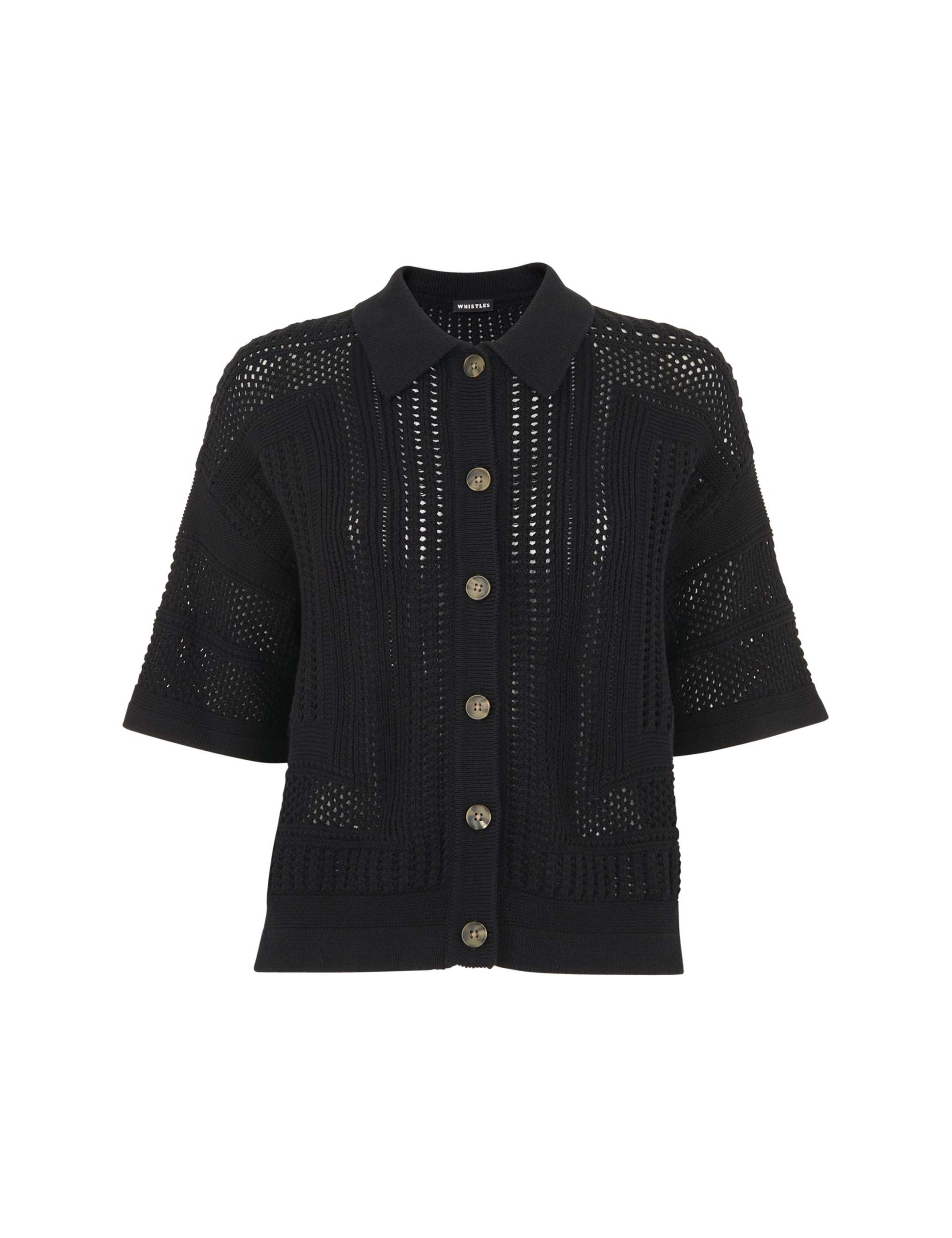 Pure Cotton Crochet Effect Knitted Shirt 2 of 4
