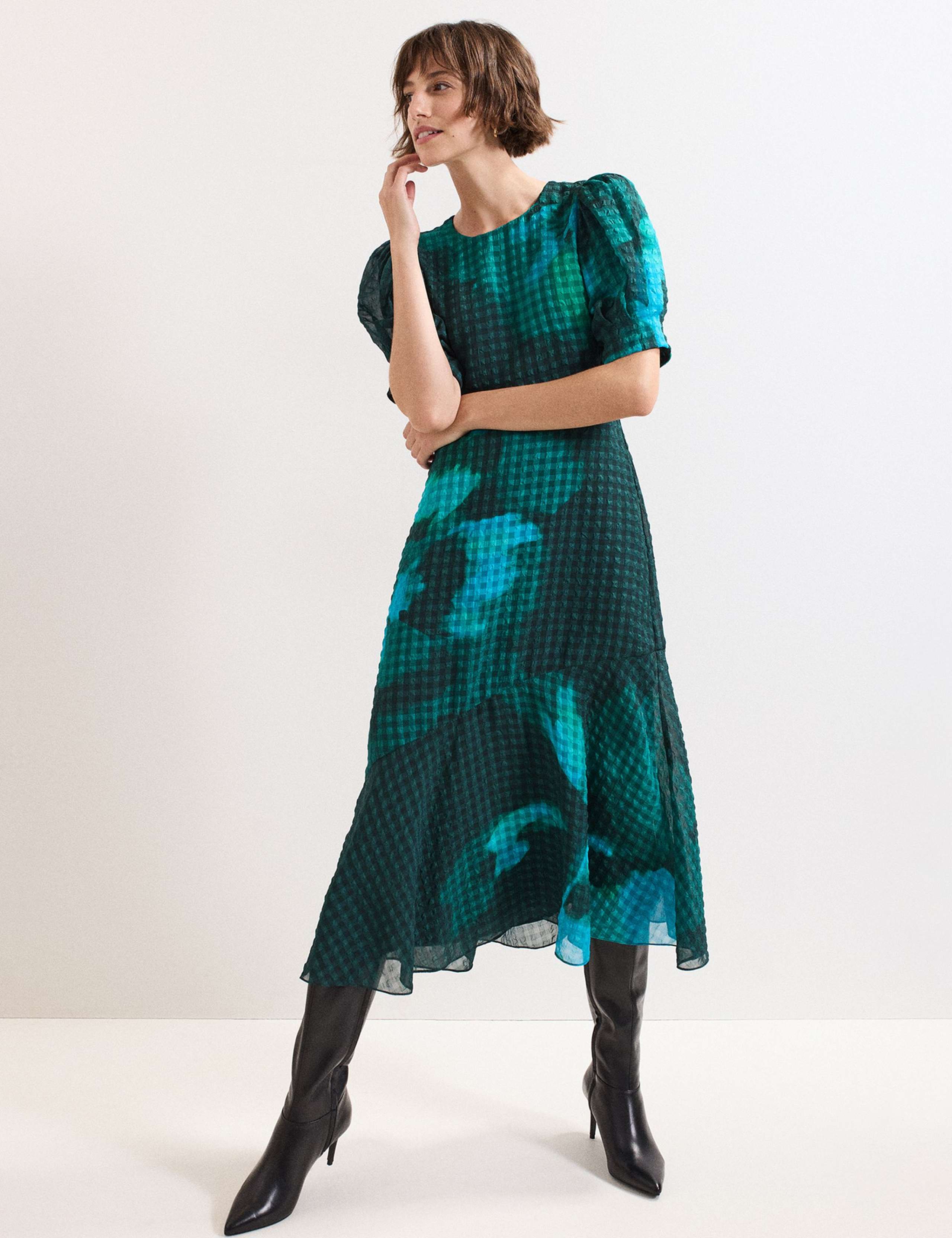 Floral Gingham Midi Tiered Dress 1 of 7
