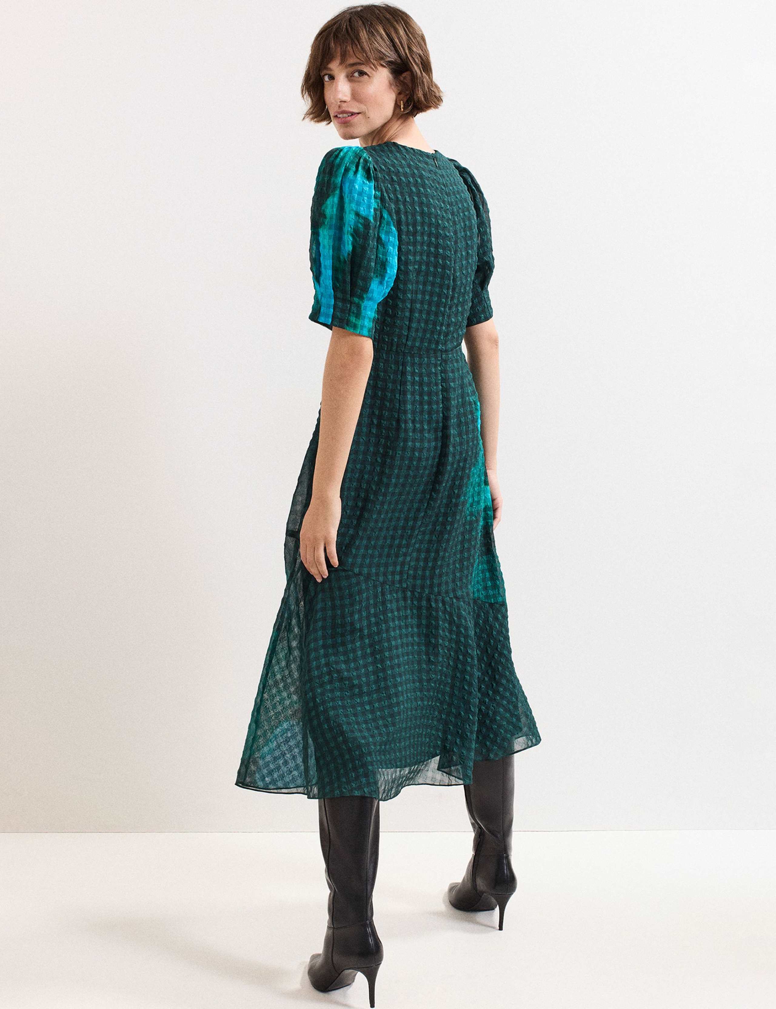 Floral Gingham Midi Tiered Dress 4 of 7