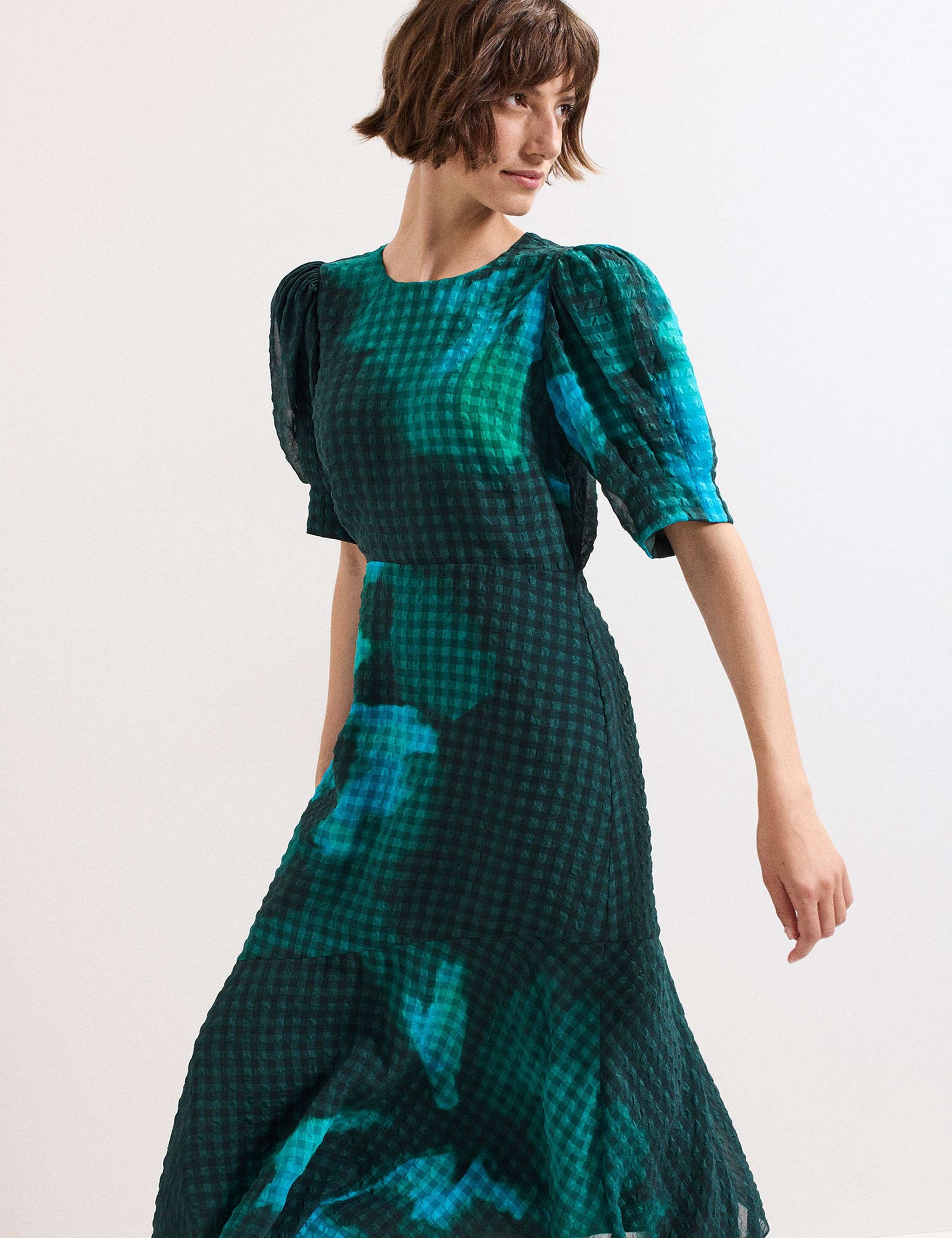 Floral Gingham Midi Tiered Dress 5 of 7