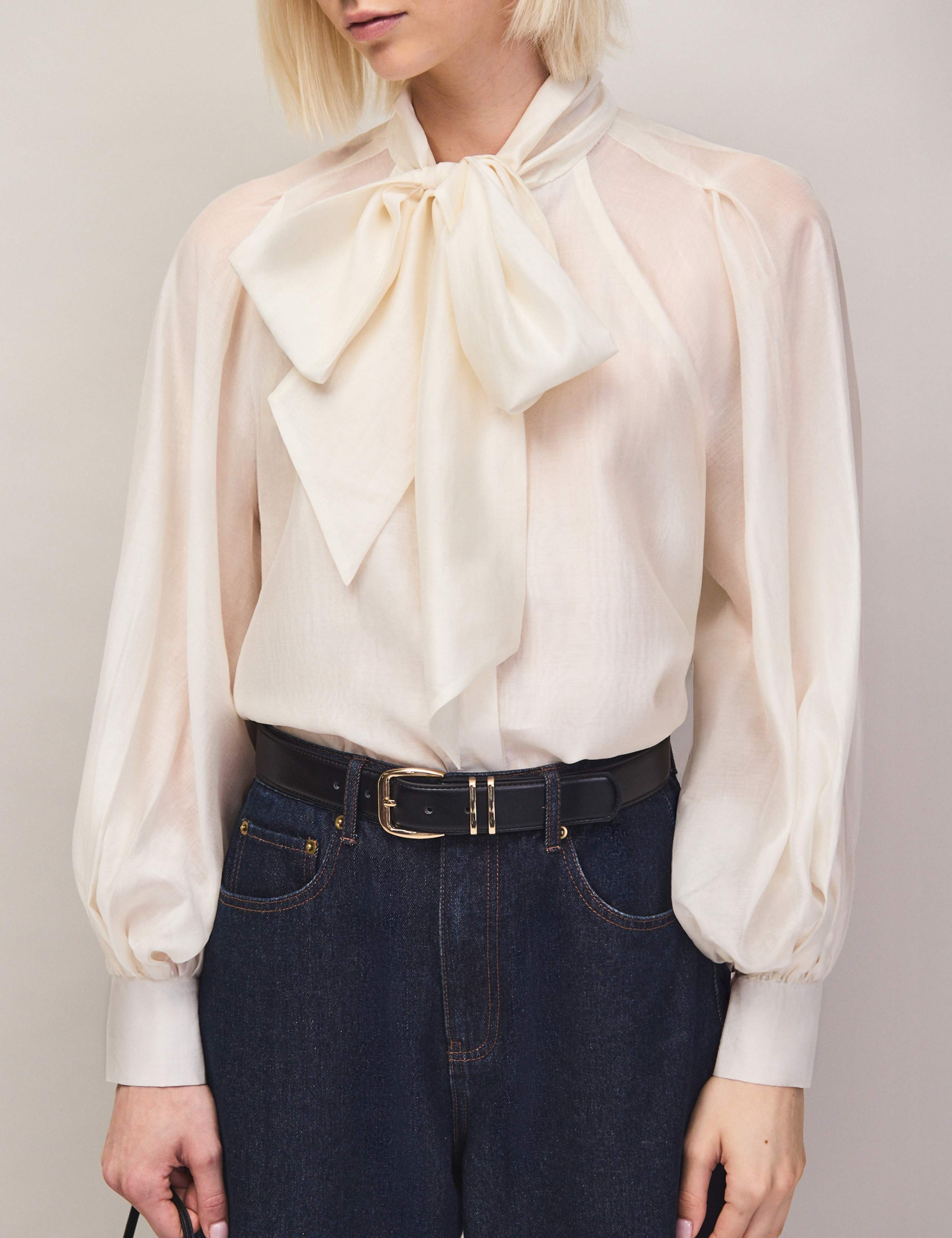 Lyocell Rich Tie Neck Button Through Blouse 2 of 6