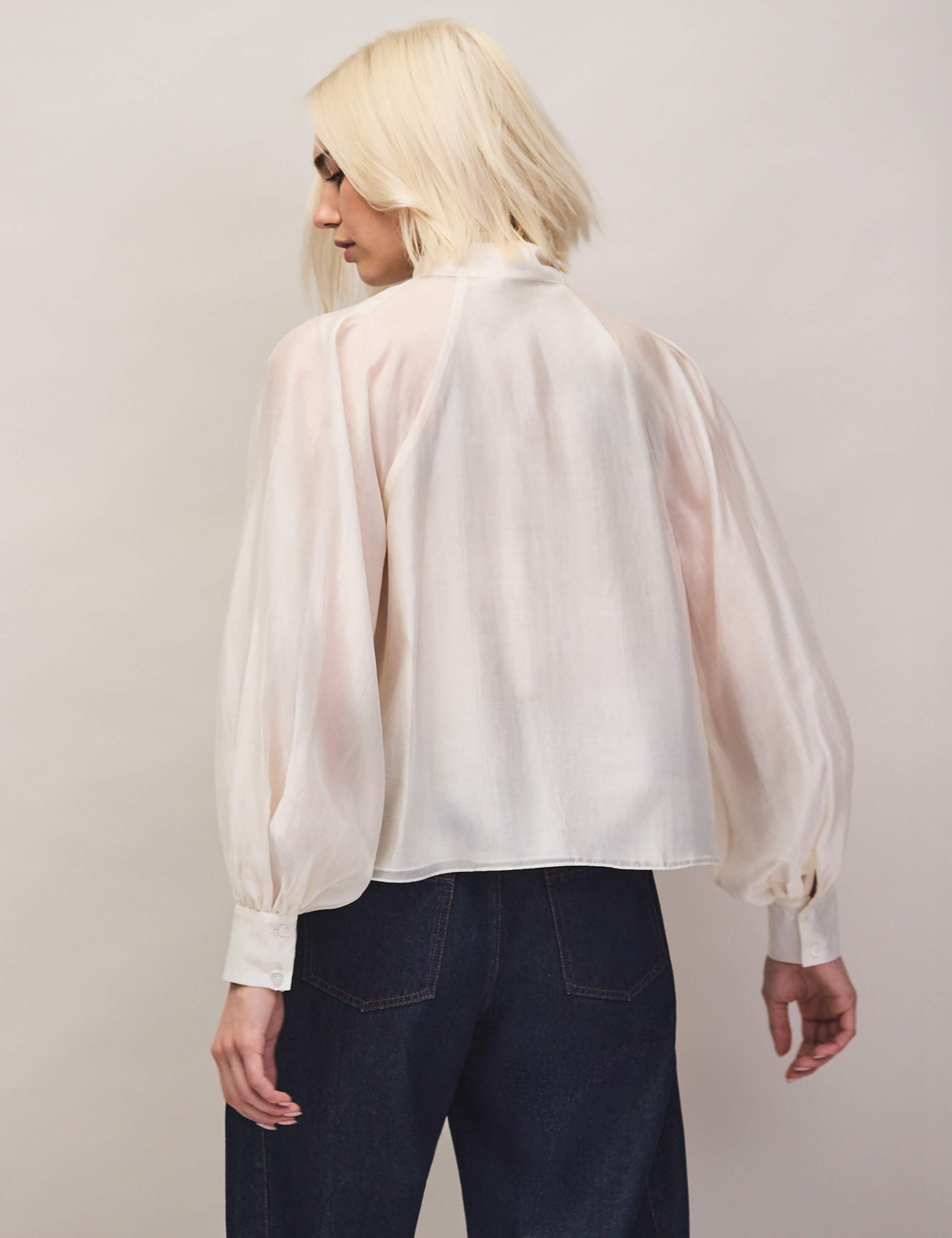 Lyocell Rich Tie Neck Button Through Blouse 3 of 6