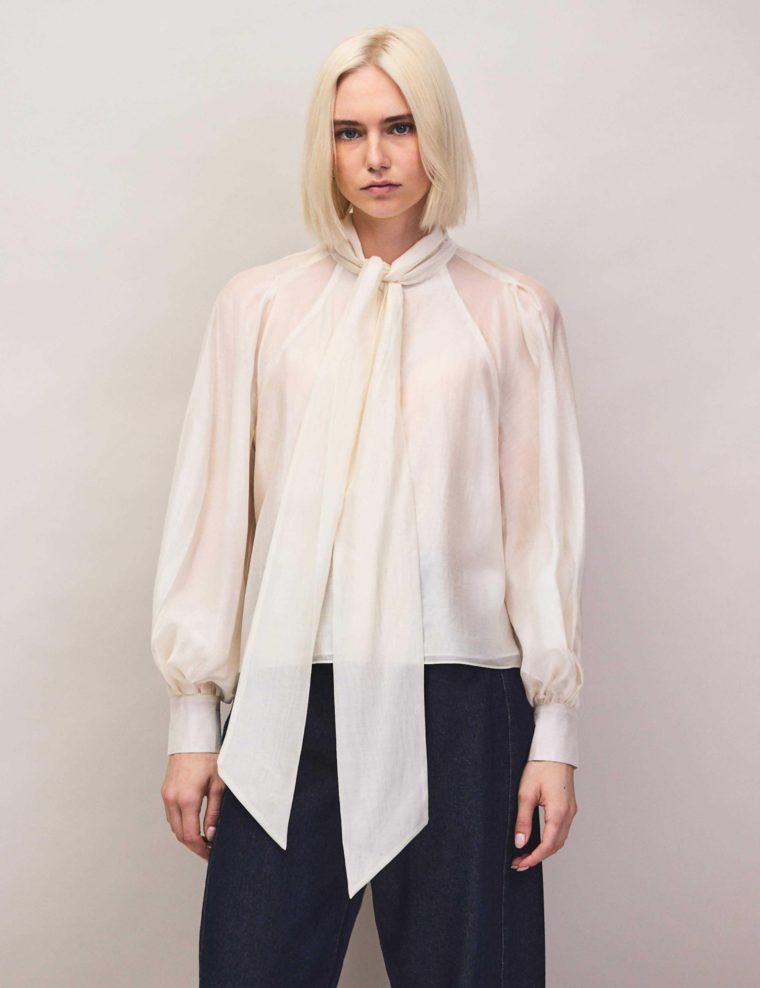Lyocell Rich Tie Neck Button Through Blouse 6 of 6