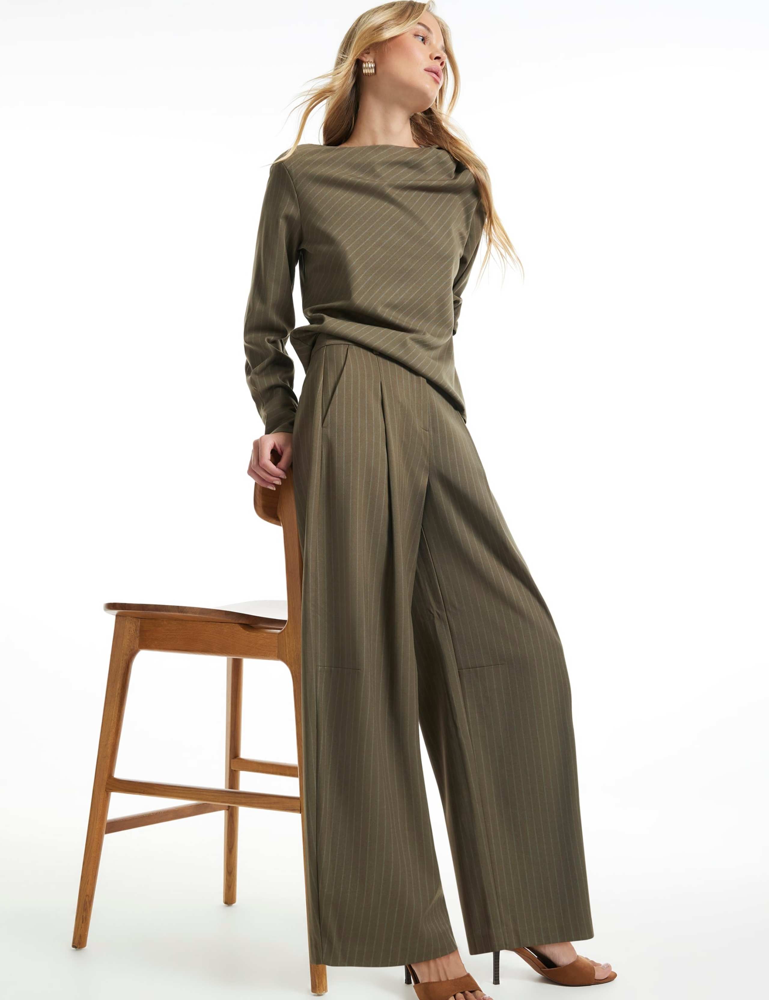 Pinstripe Pleat Front Straight Leg Trousers 1 of 6