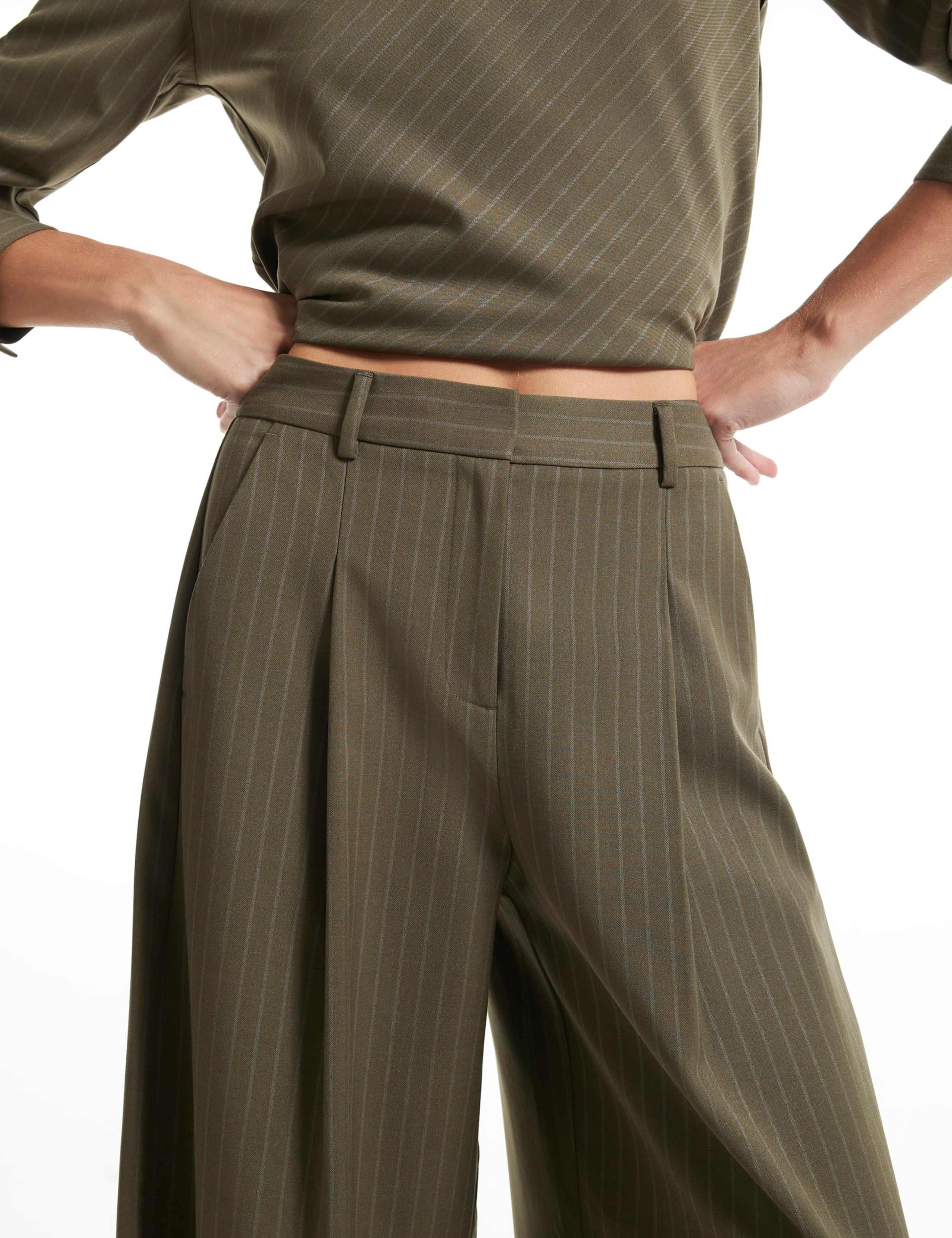 Pinstripe Pleat Front Straight Leg Trousers 3 of 6