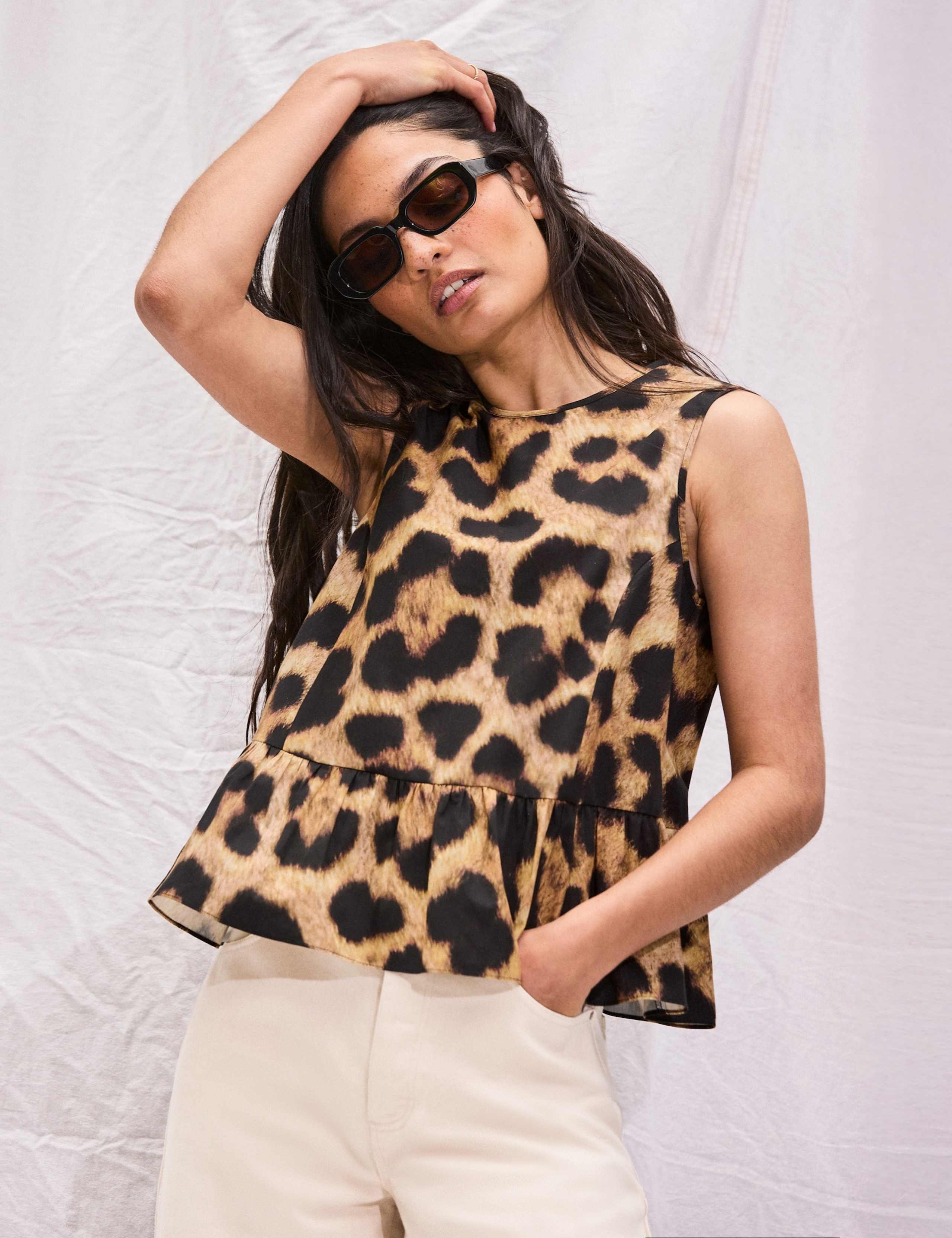 Pure Cotton Leopard Print Peplum Top 2 of 4