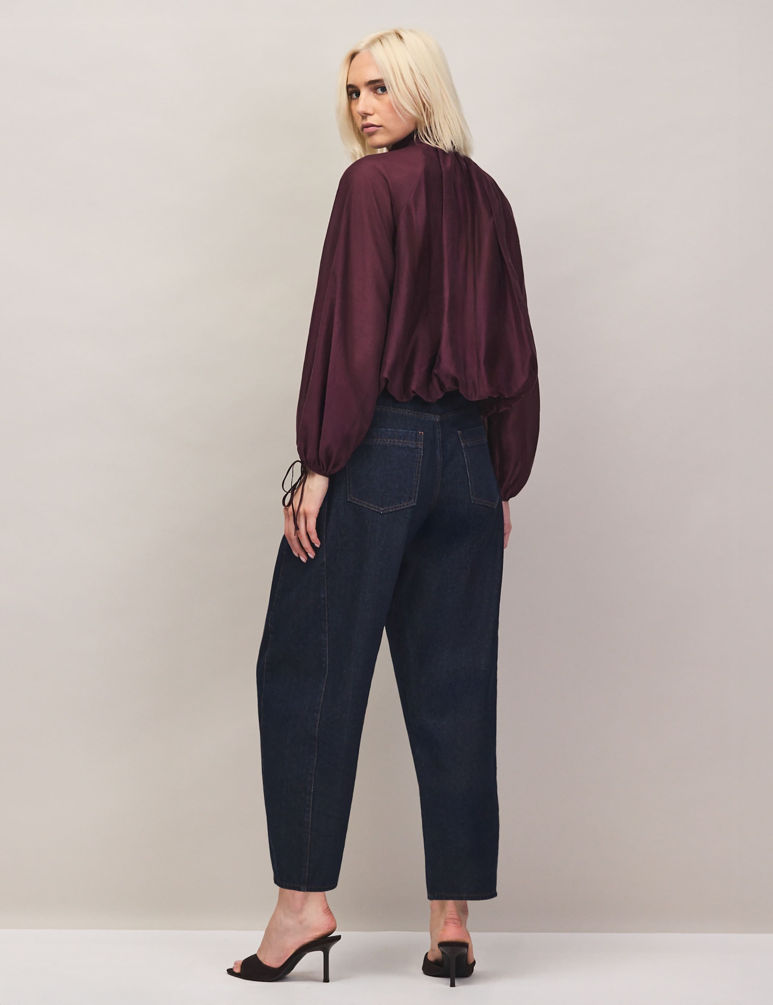 Lyocell Rich High Neck Tie Cuff Blouse 6 of 7