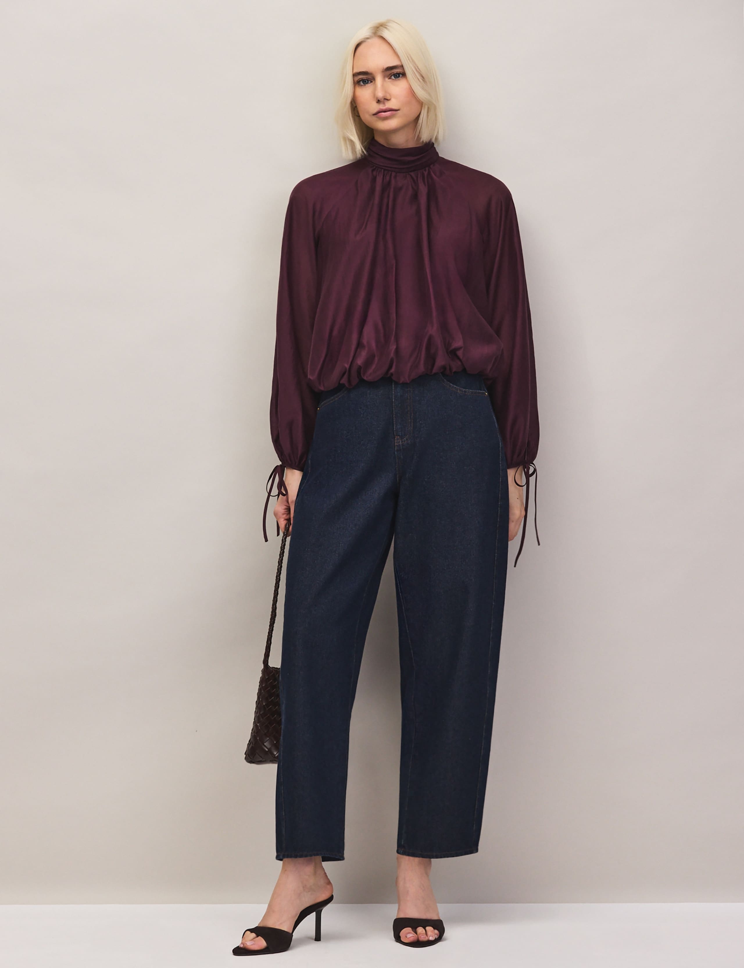Lyocell Rich High Neck Tie Cuff Blouse 7 of 7