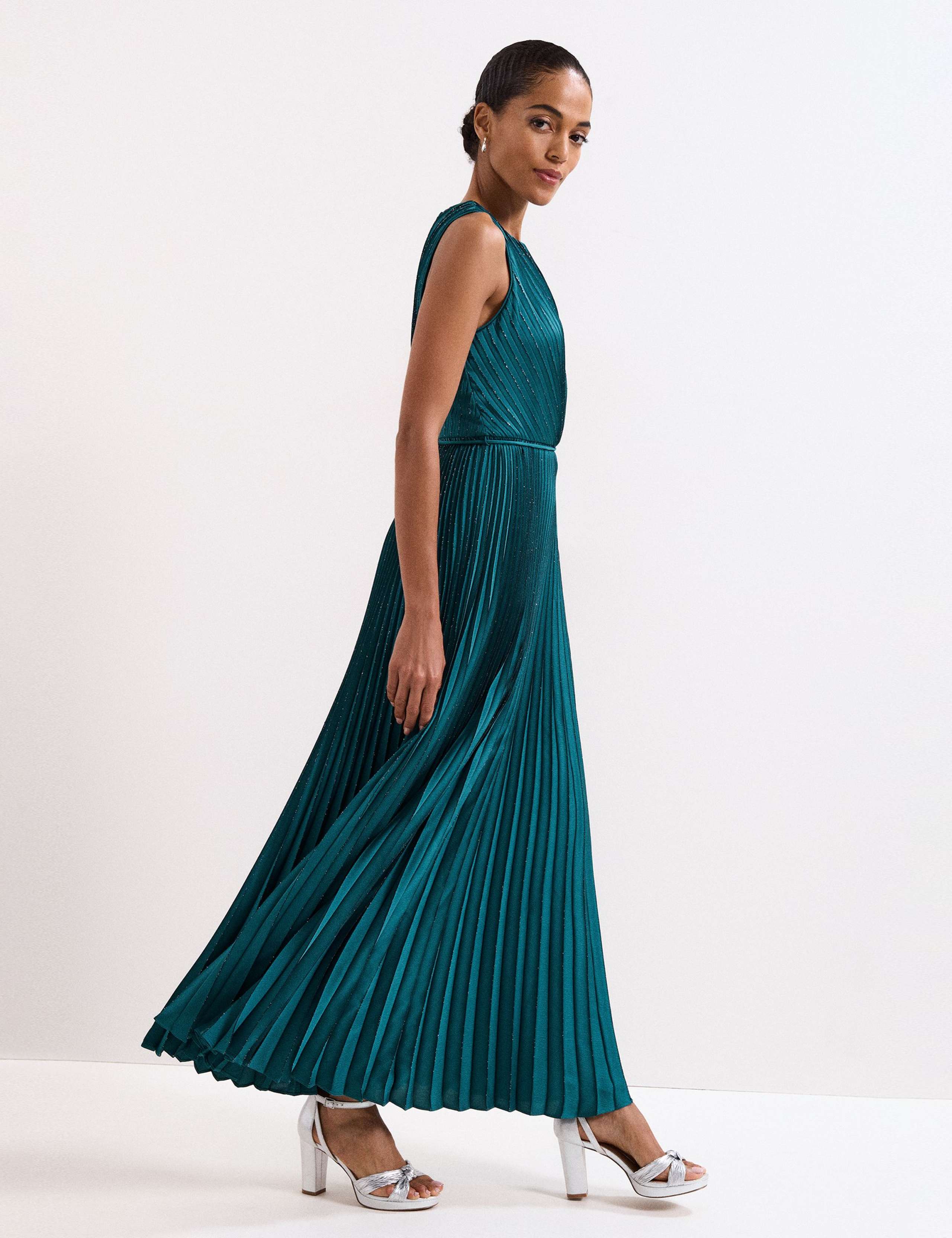 Plisse Pleated Sparkly Maxi Waisted Dress 4 of 9