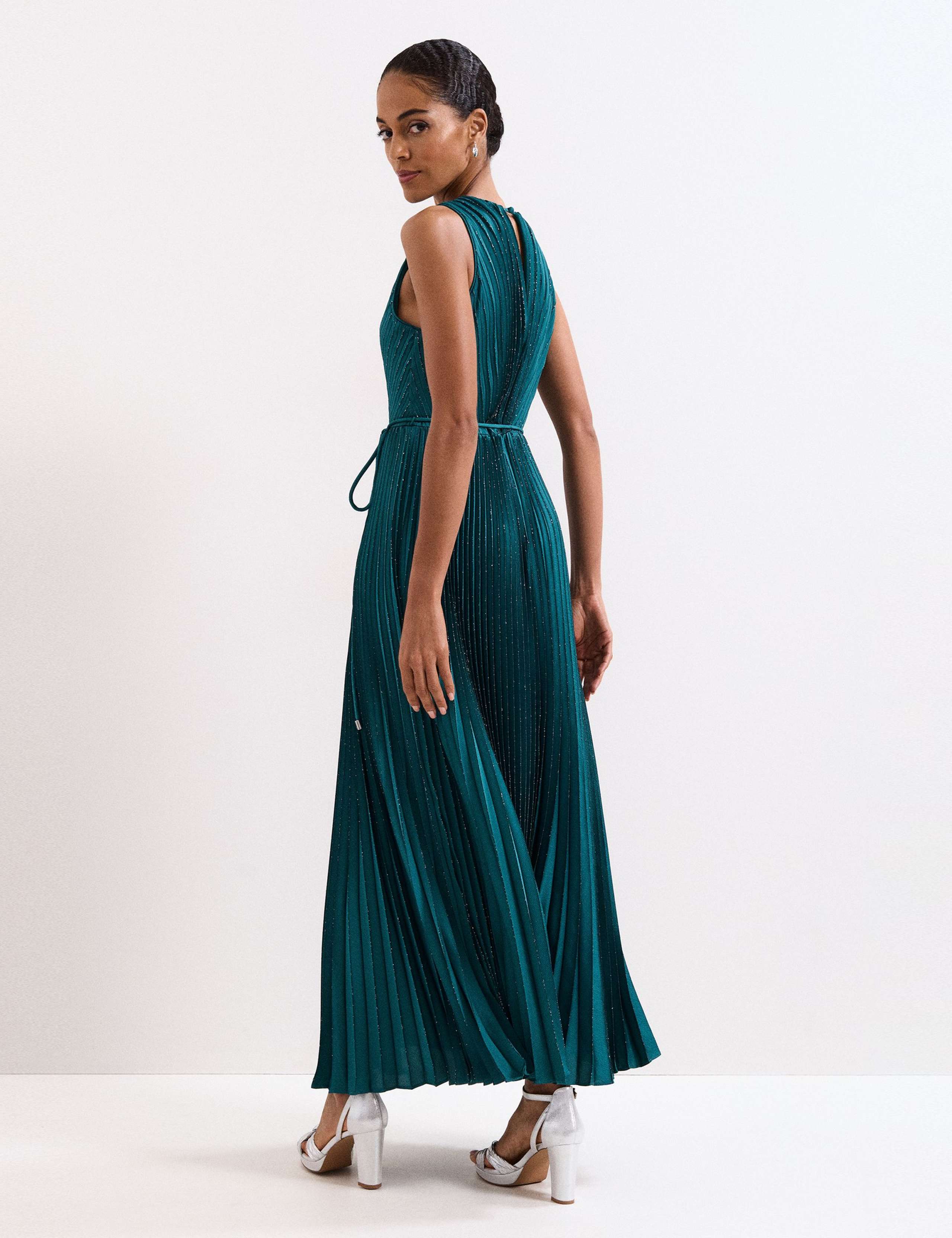 Plisse Pleated Sparkly Maxi Waisted Dress 5 of 9