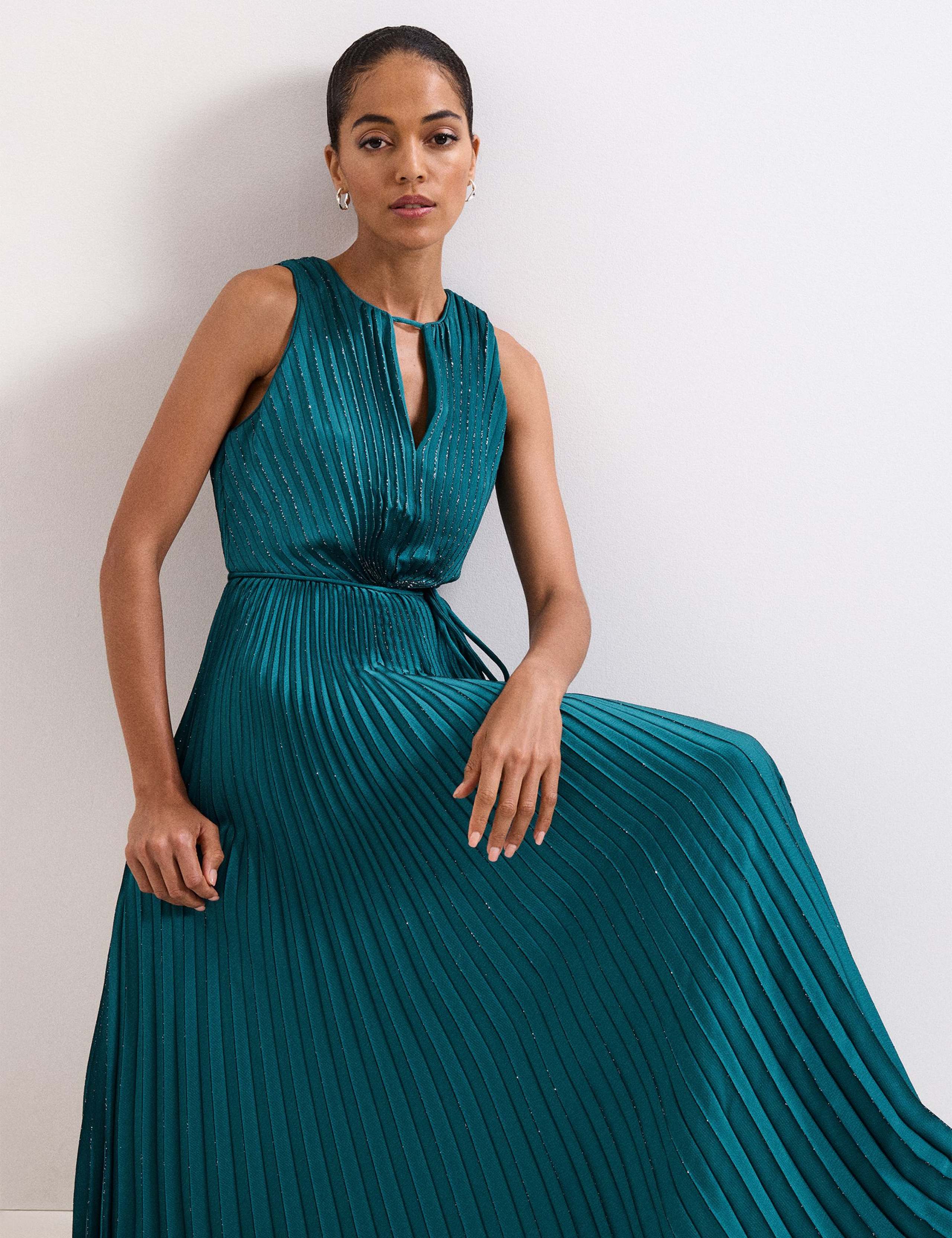 Plisse Pleated Sparkly Maxi Waisted Dress 6 of 9