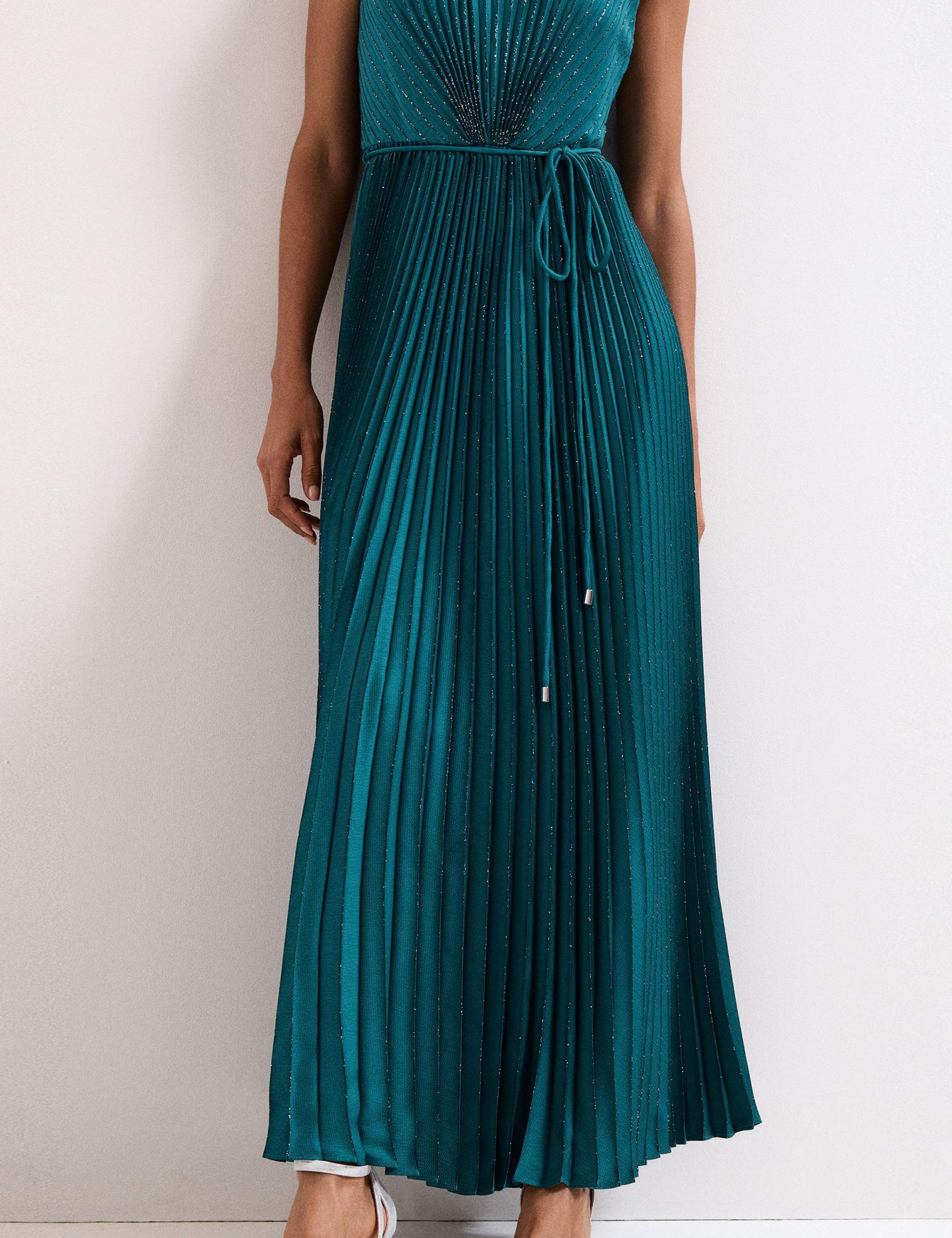 Plisse Pleated Sparkly Maxi Waisted Dress 8 of 9