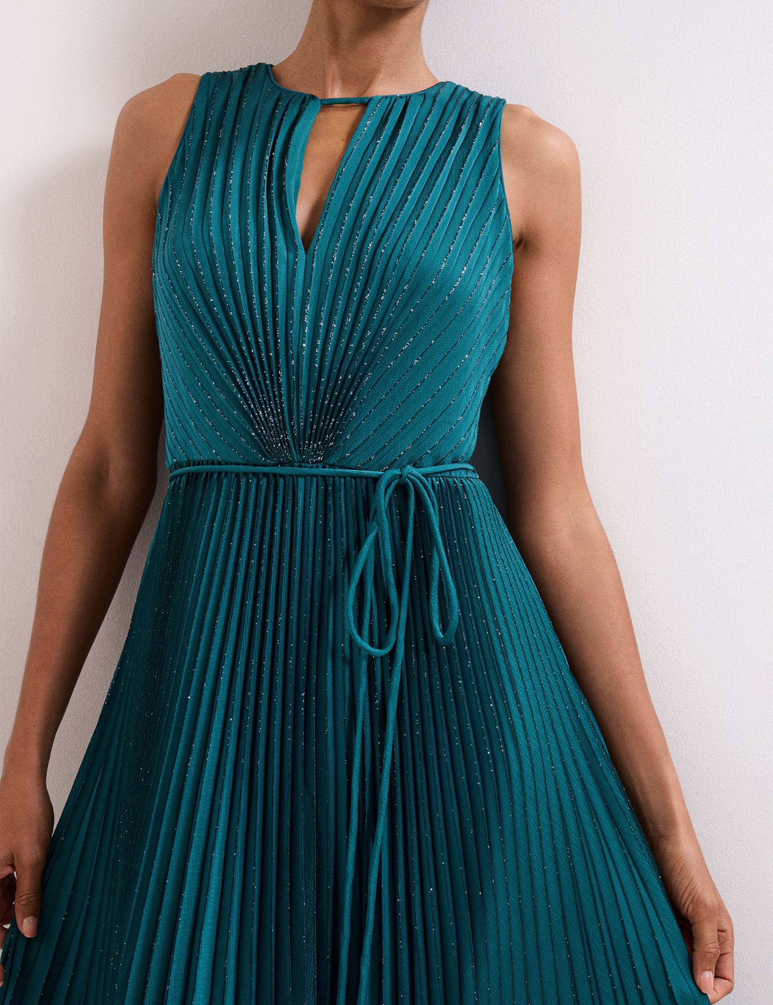 Plisse Pleated Sparkly Maxi Waisted Dress 9 of 9