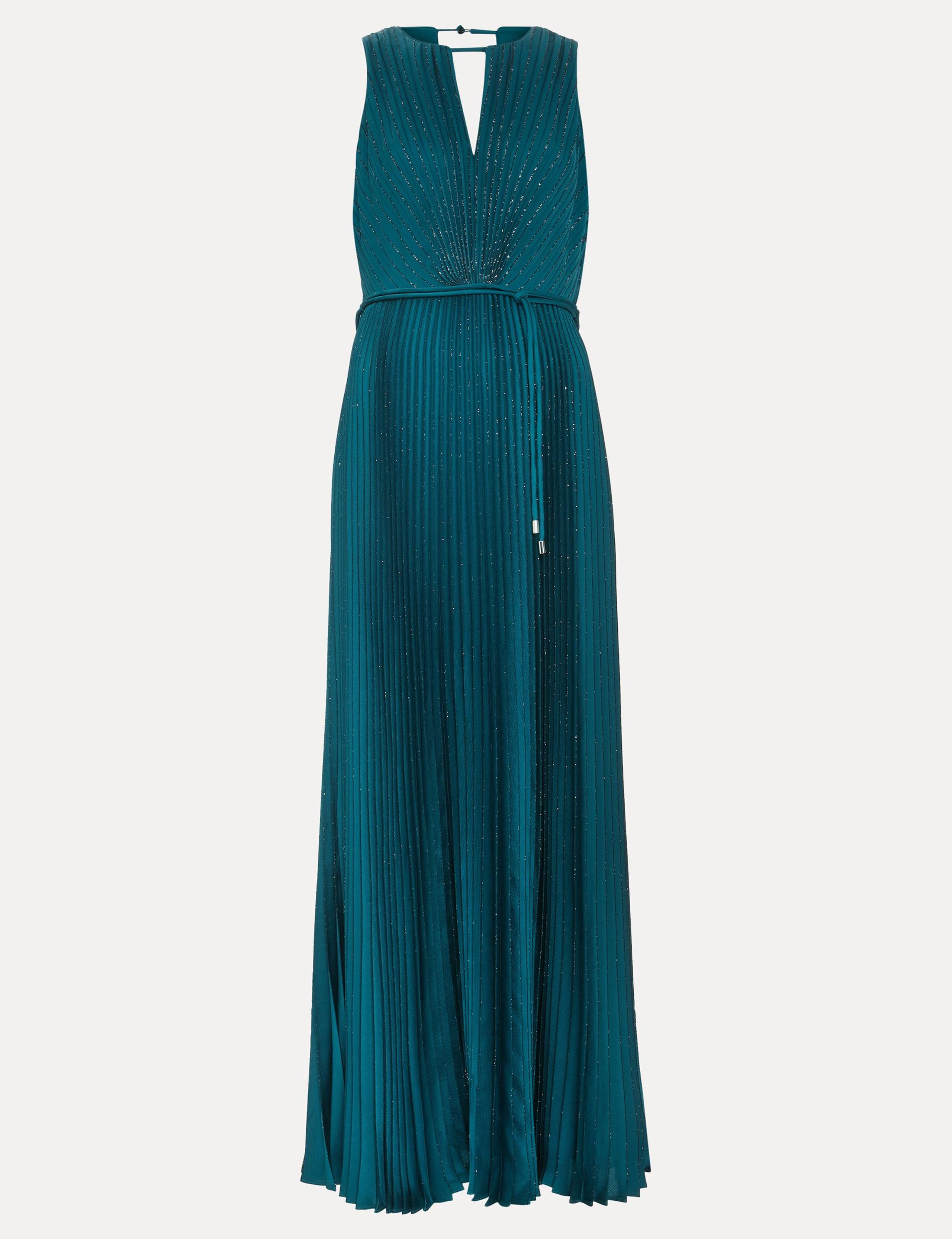 Plisse Pleated Sparkly Maxi Waisted Dress 2 of 9