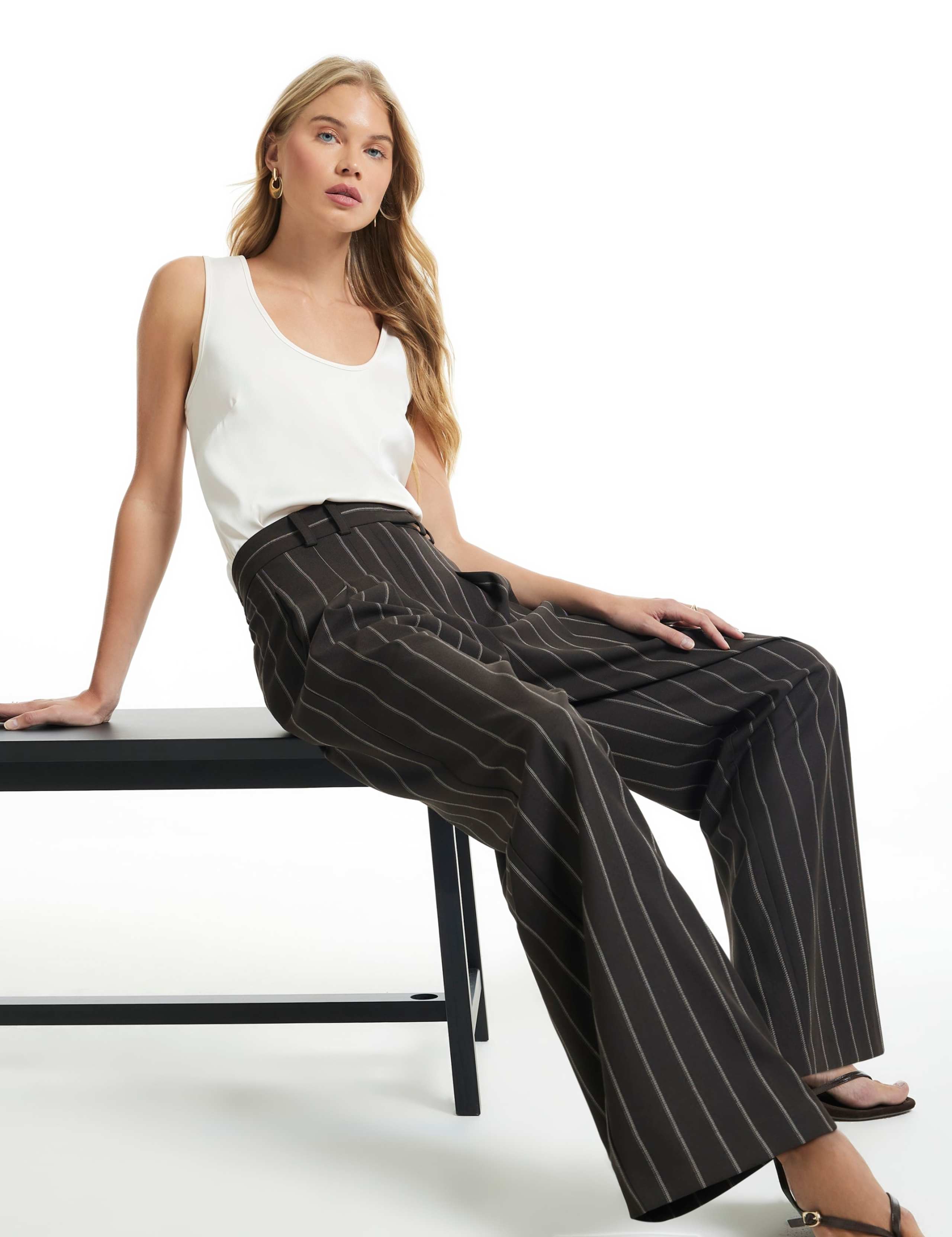 Striped Elasticated Waist Wide Leg Trousers 4 of 5