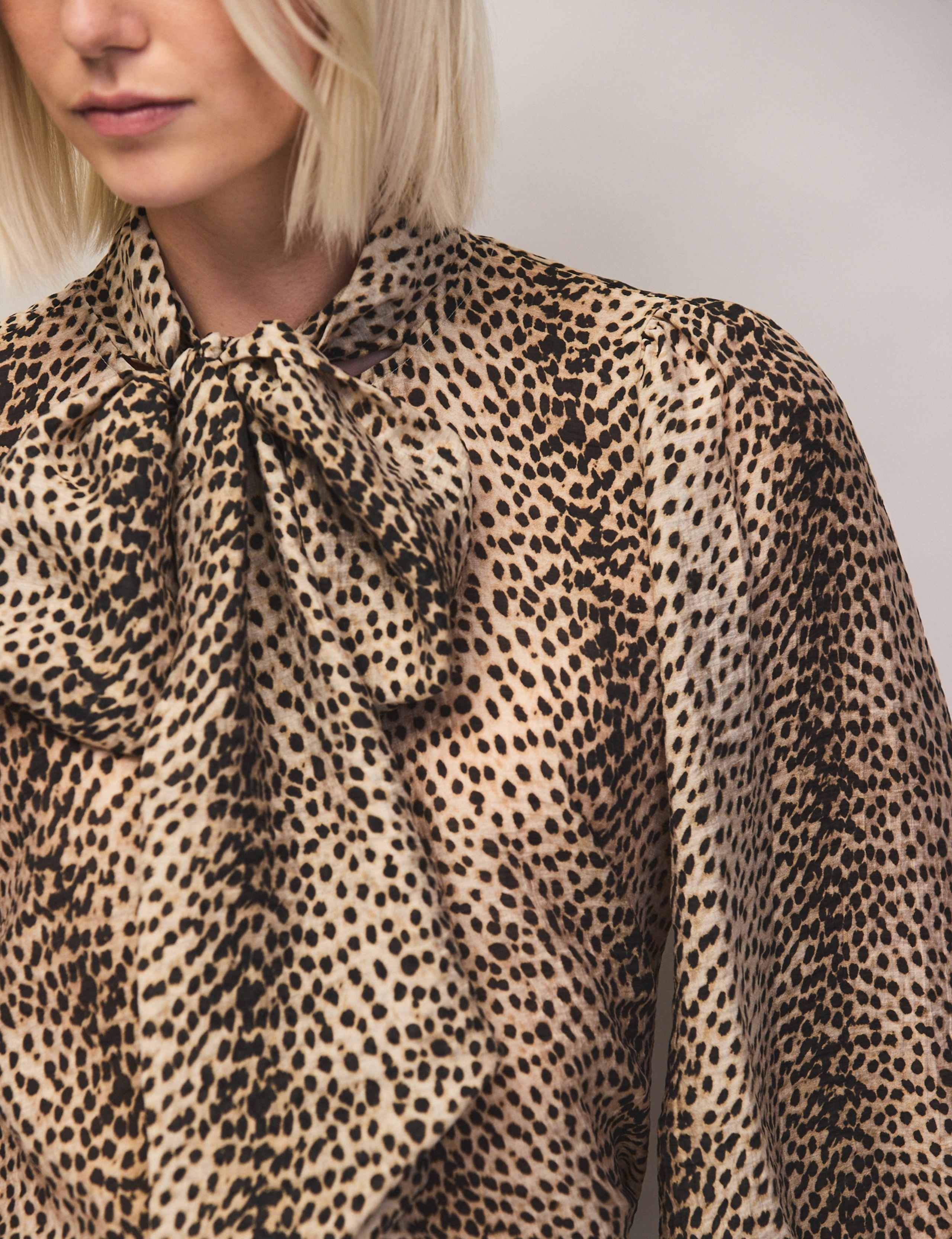 Lyocell Rich Animal Print Tie Neck Blouse 2 of 6