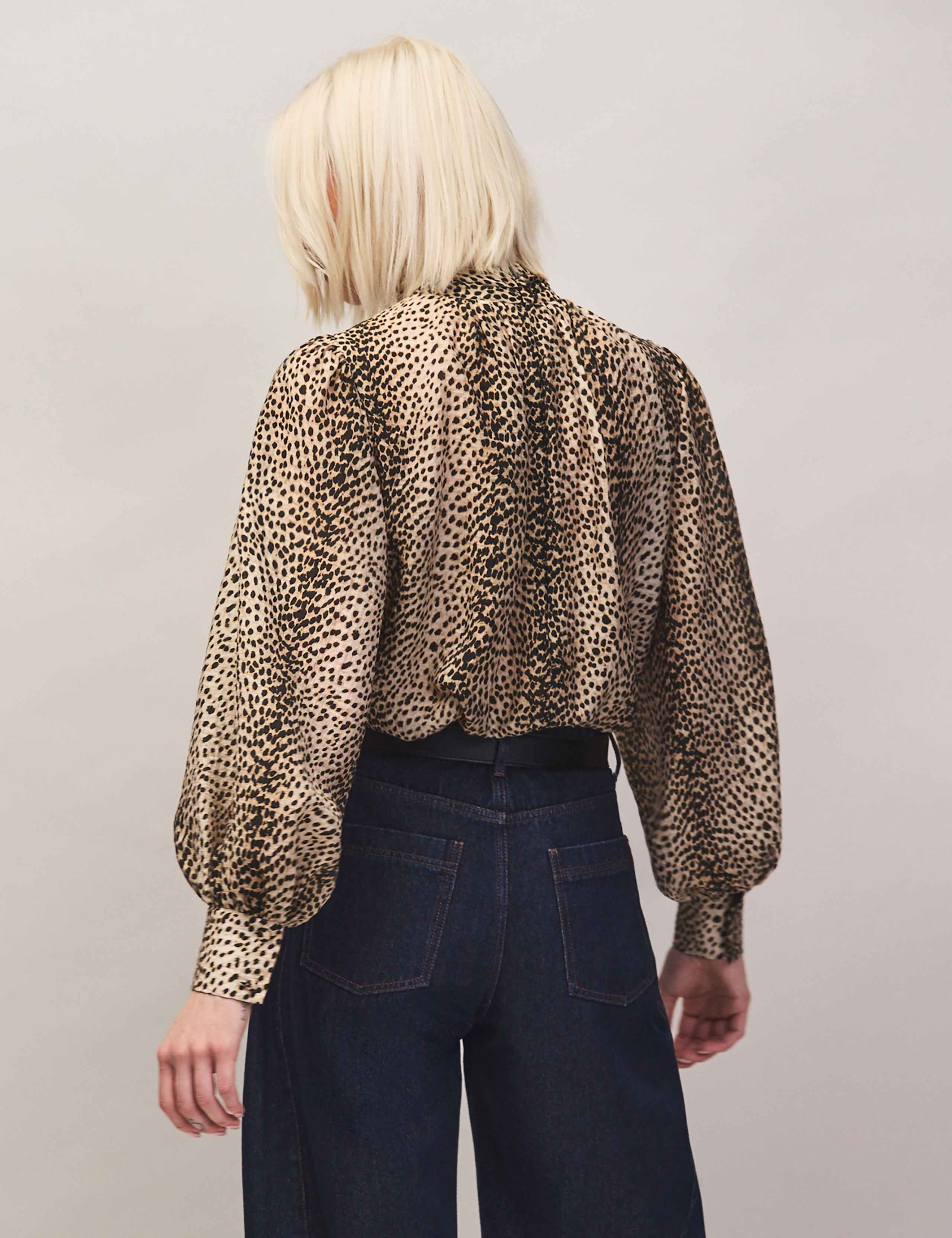 Lyocell Rich Animal Print Tie Neck Blouse 3 of 6