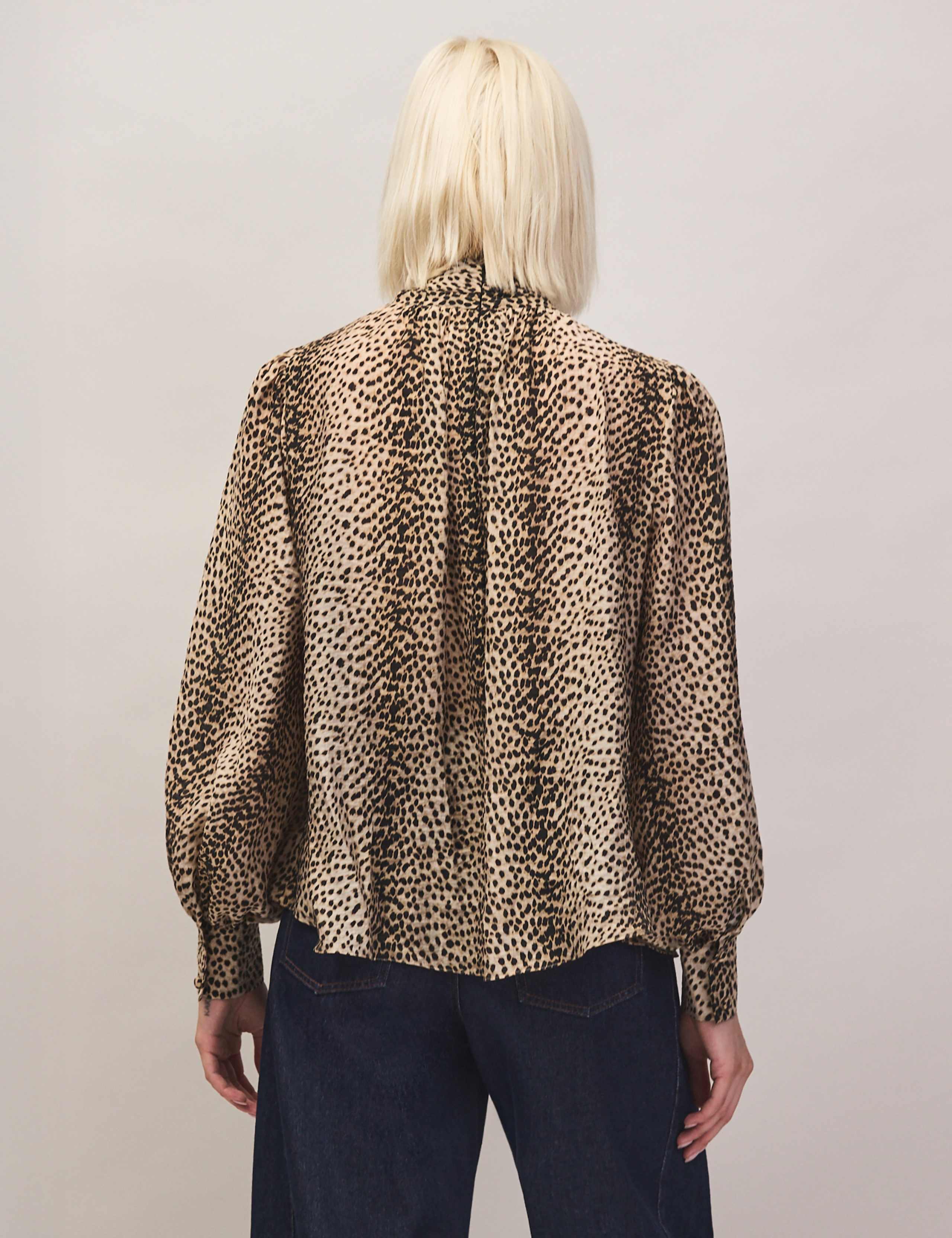 Lyocell Rich Animal Print Tie Neck Blouse 4 of 6