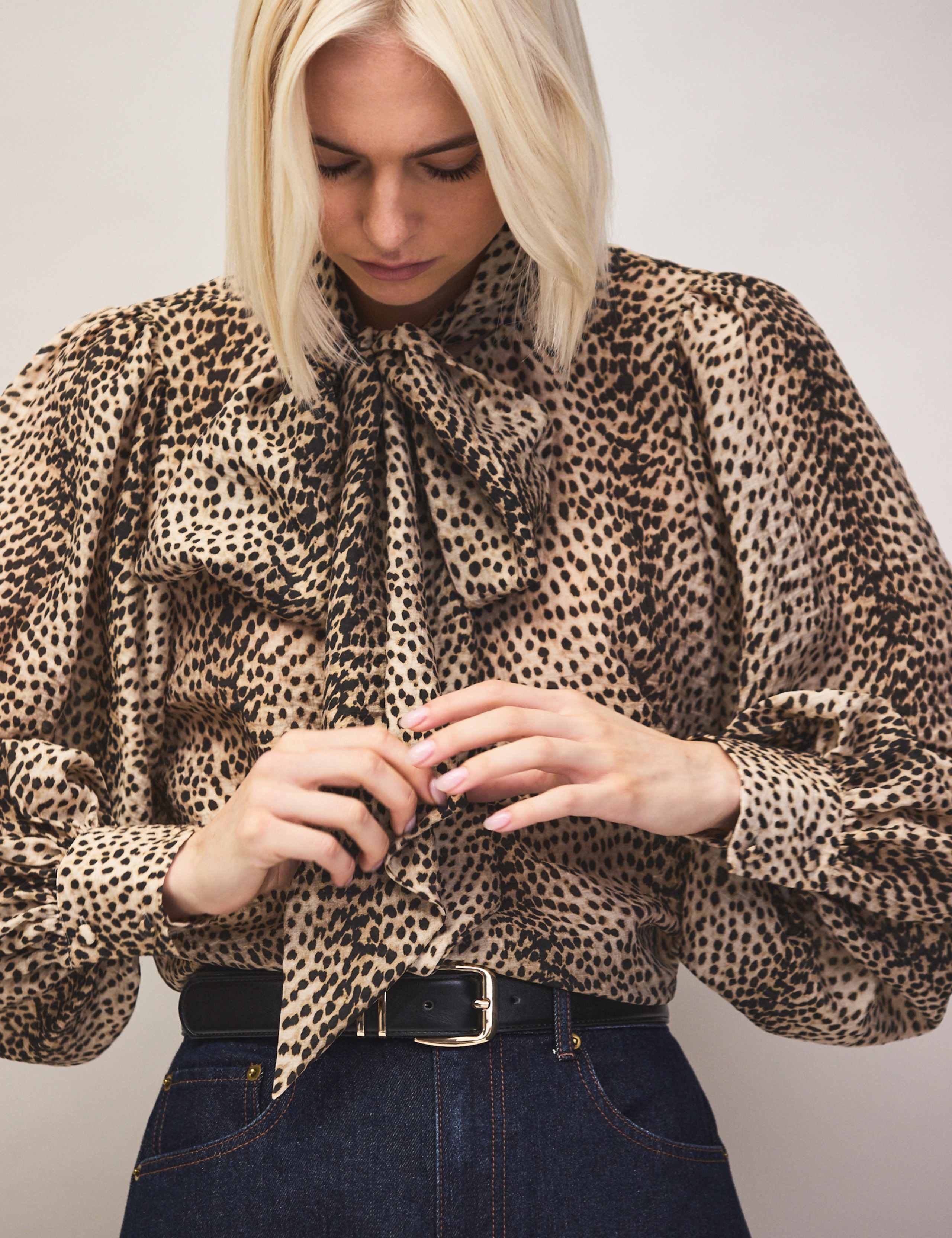 Lyocell Rich Animal Print Tie Neck Blouse 5 of 6