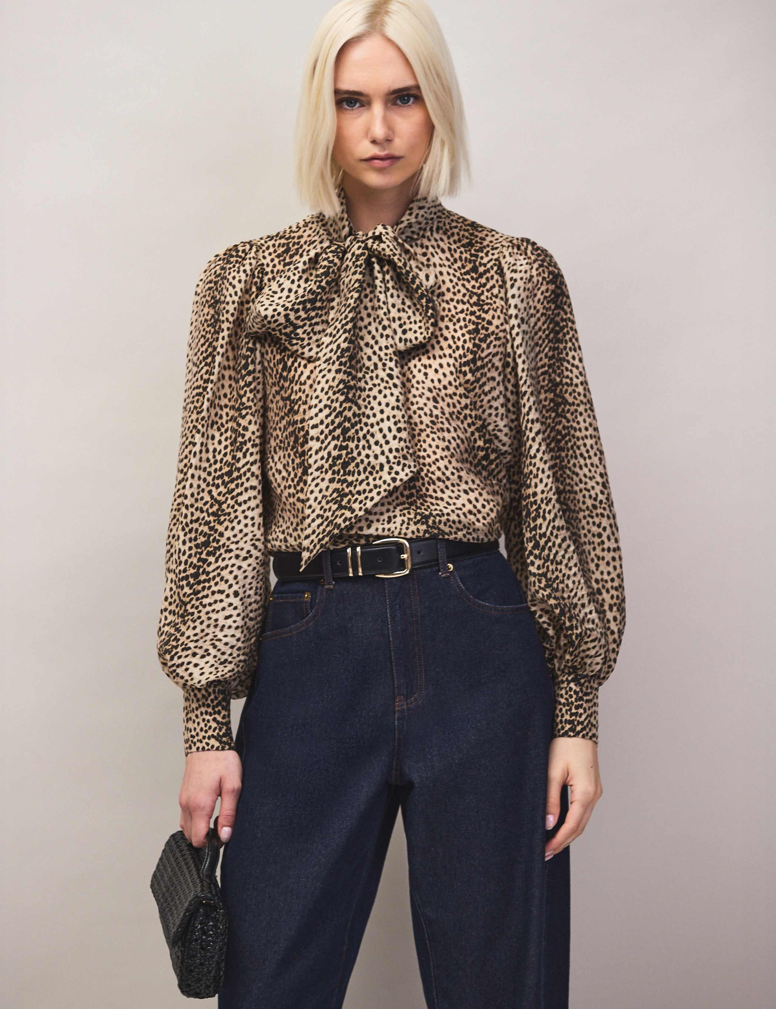 Lyocell Rich Animal Print Tie Neck Blouse 6 of 6