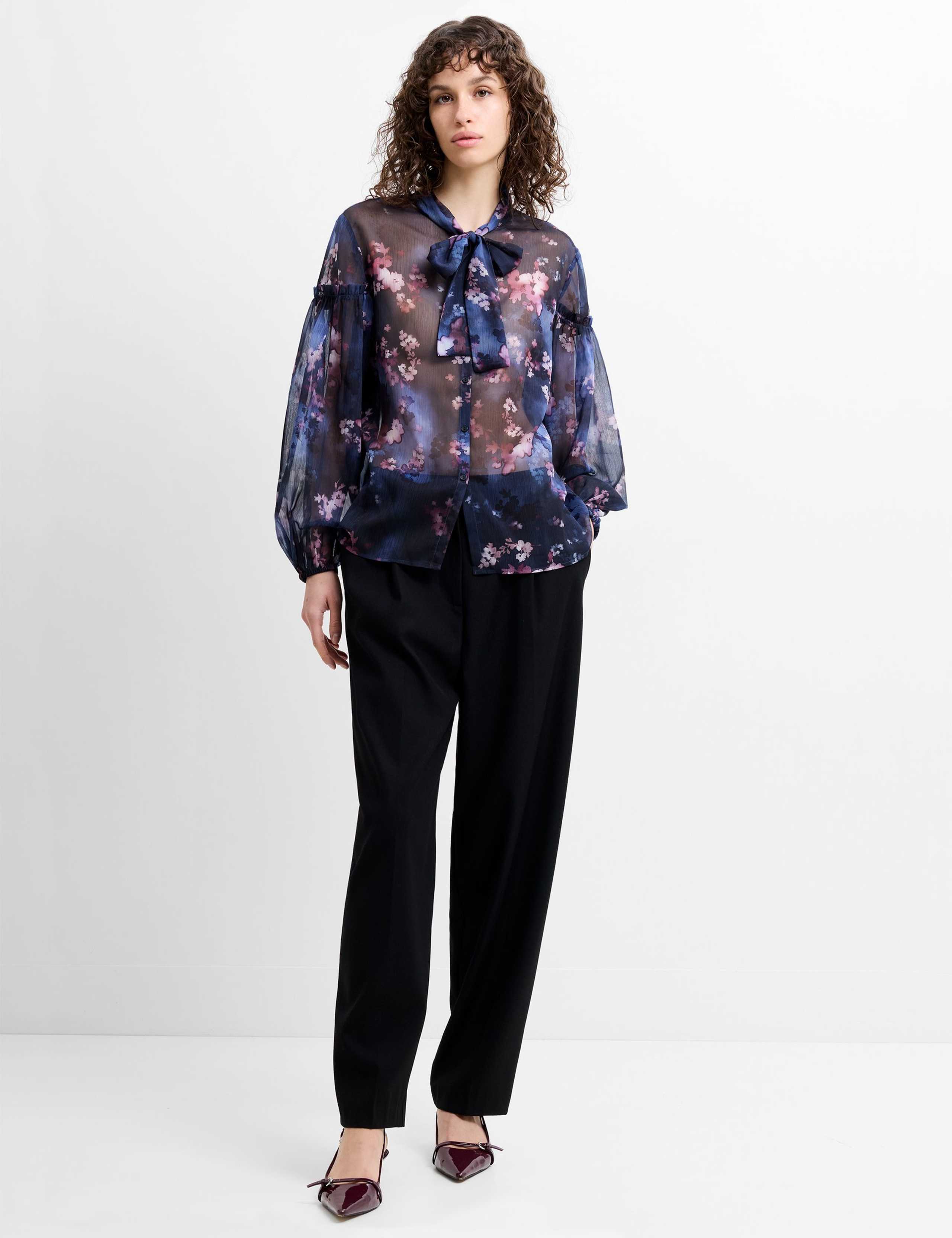 Floral Tie Neck Button Through Shirt 3 of 6