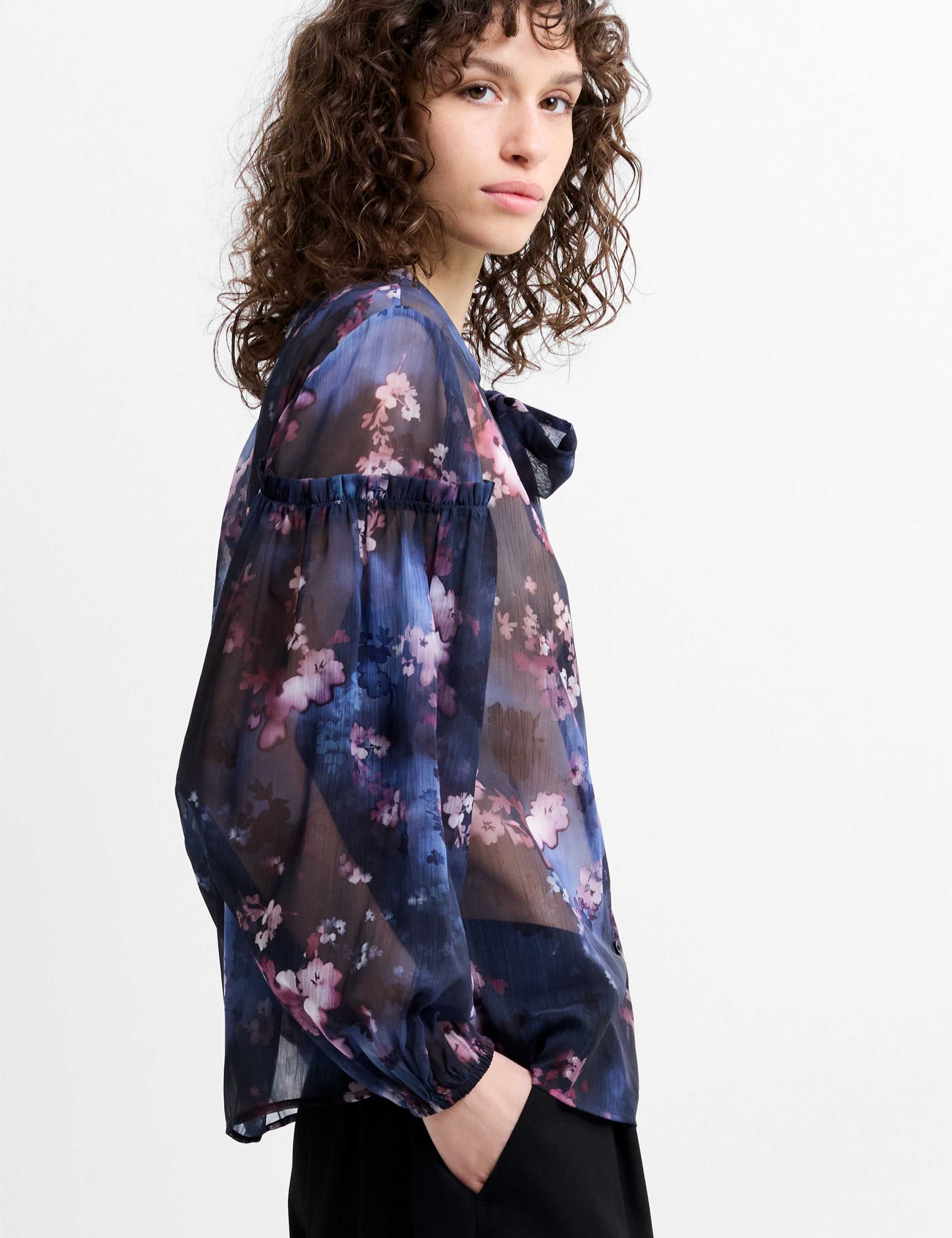 Floral Tie Neck Button Through Shirt 5 of 6