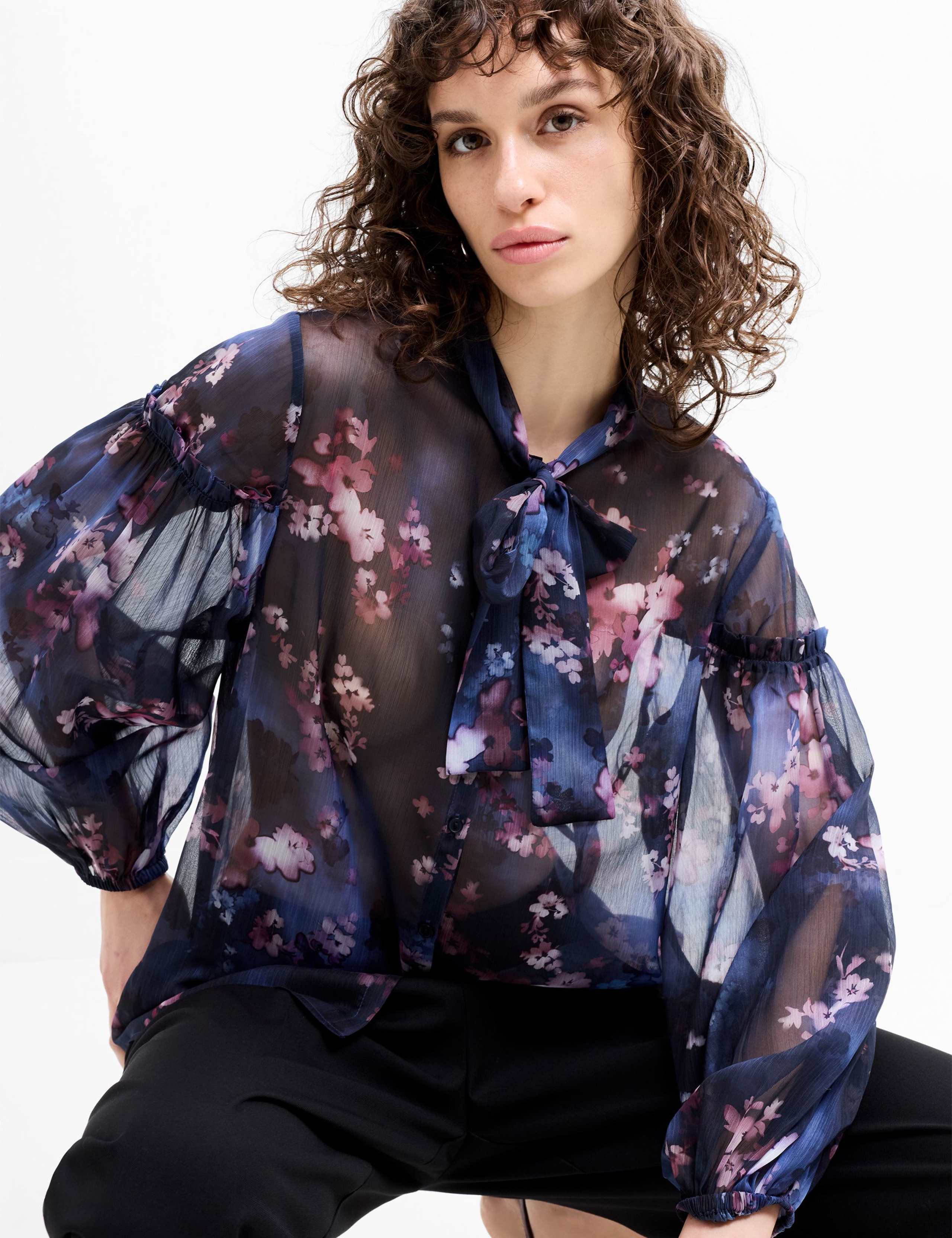 Floral Tie Neck Button Through Shirt 6 of 6