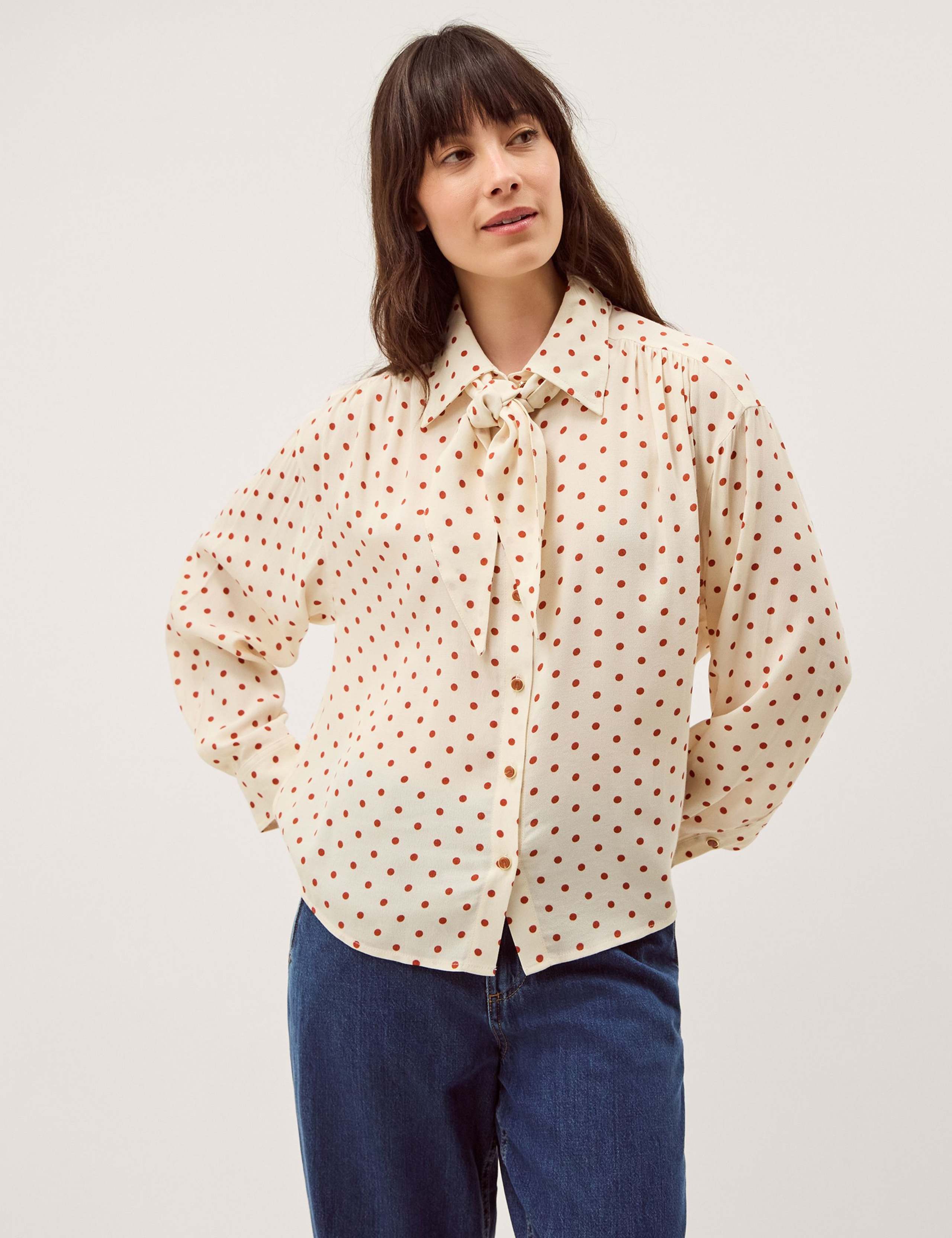 Polka Dot Scarf Detail Shirt 1 of 6