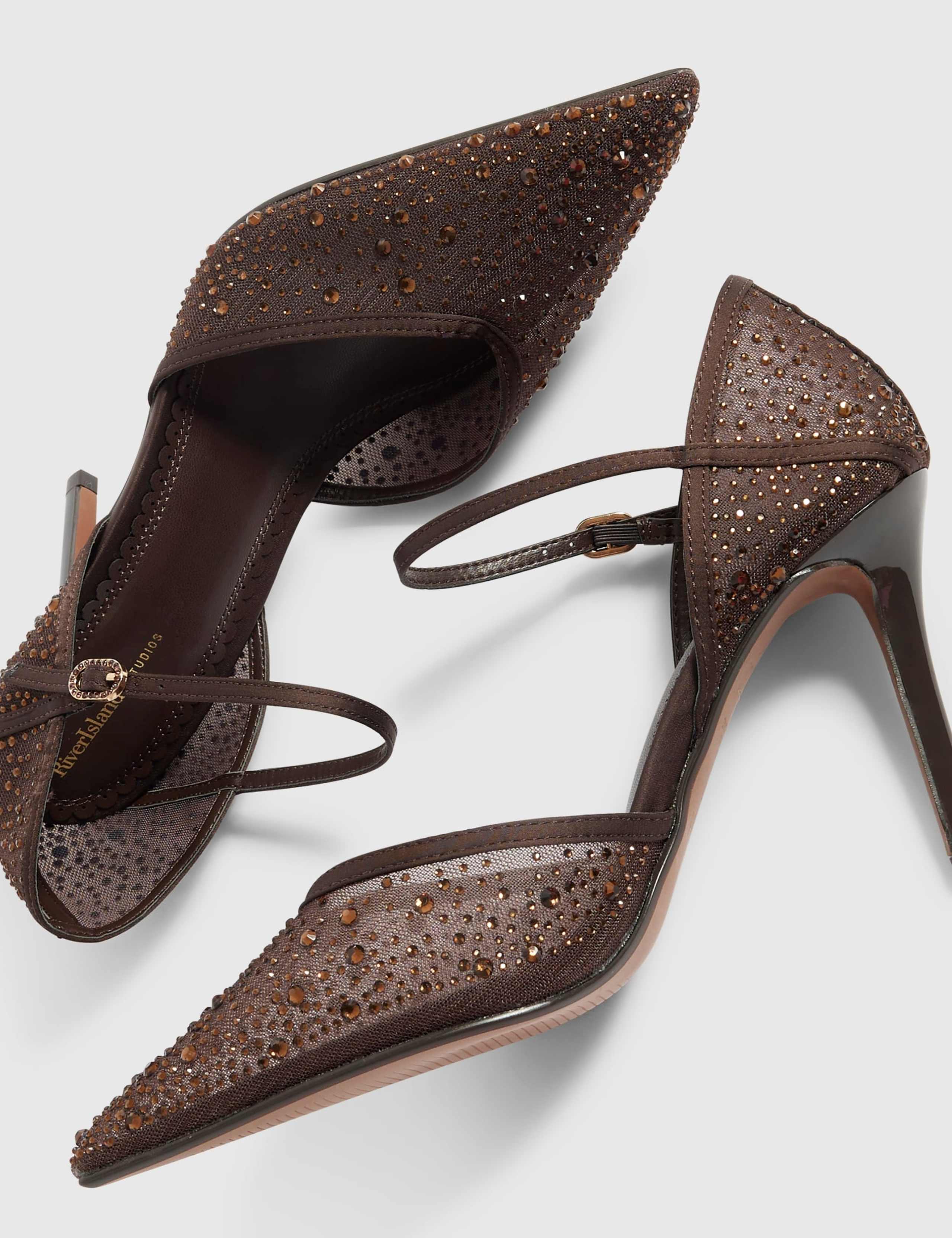 Embellished Ankle Strap Stiletto Court Shoes 3 of 5