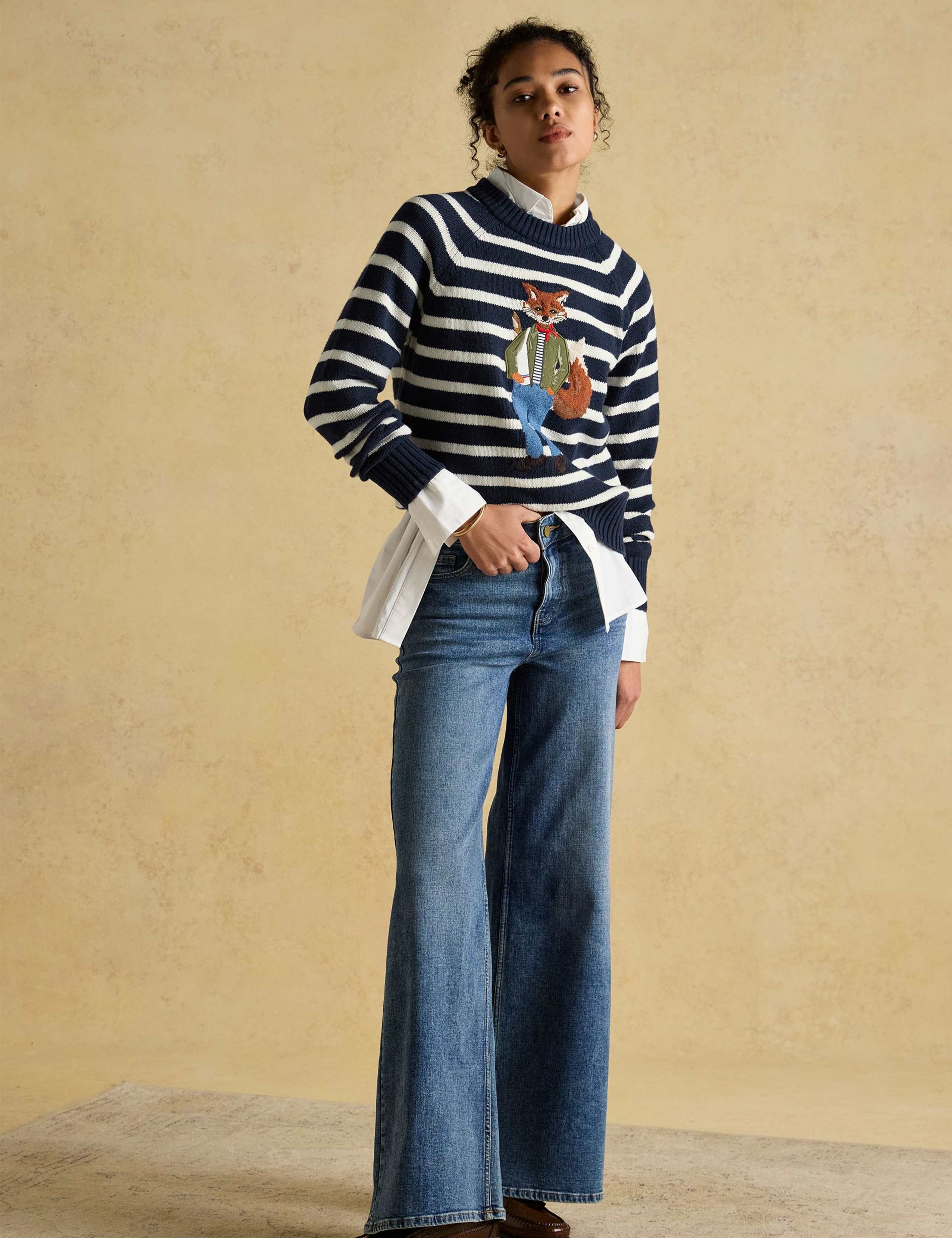 Cotton Blend Striped Embroidered Jumper 1 of 6