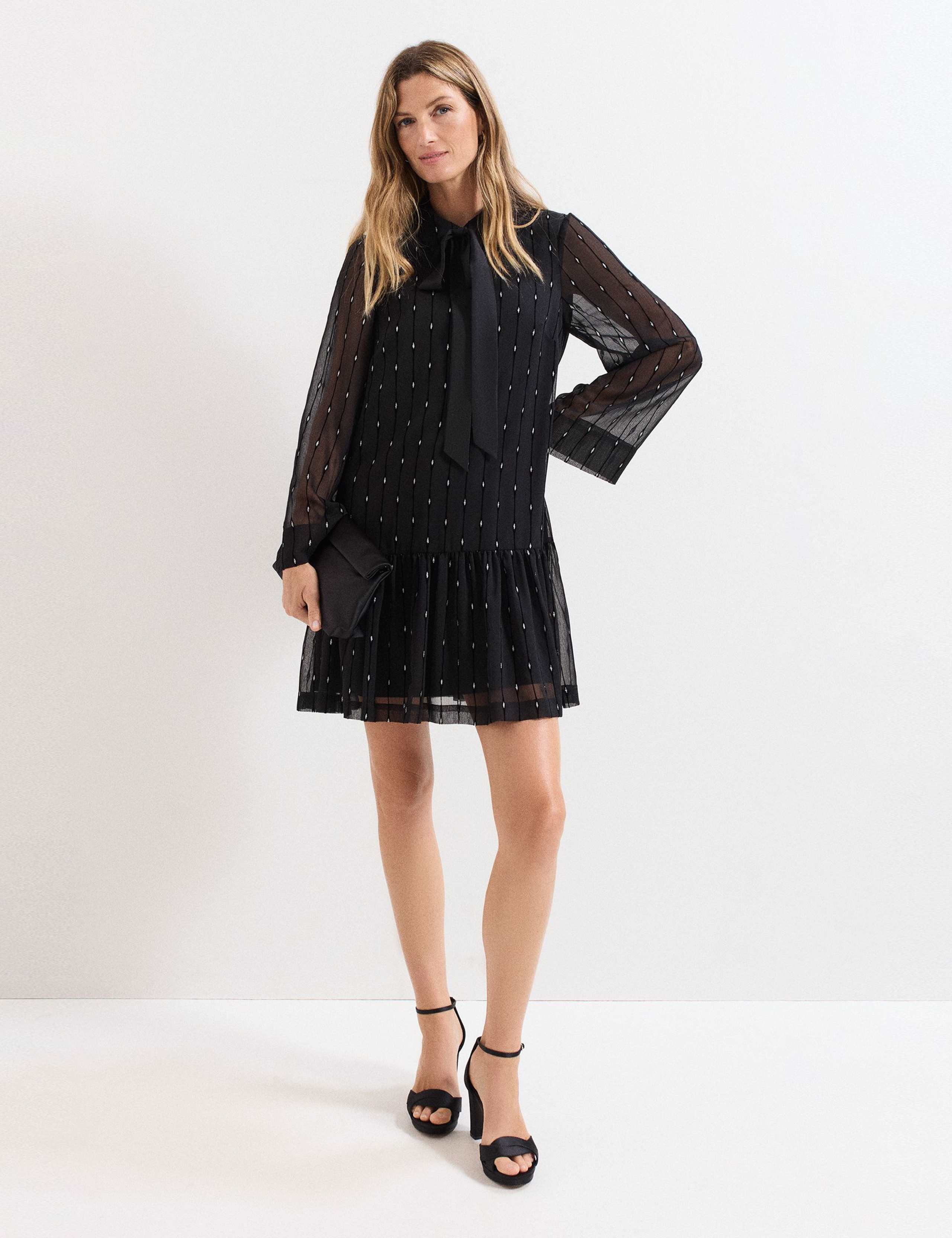 Sparkly Tie Neck Mini Swing Dress 3 of 7