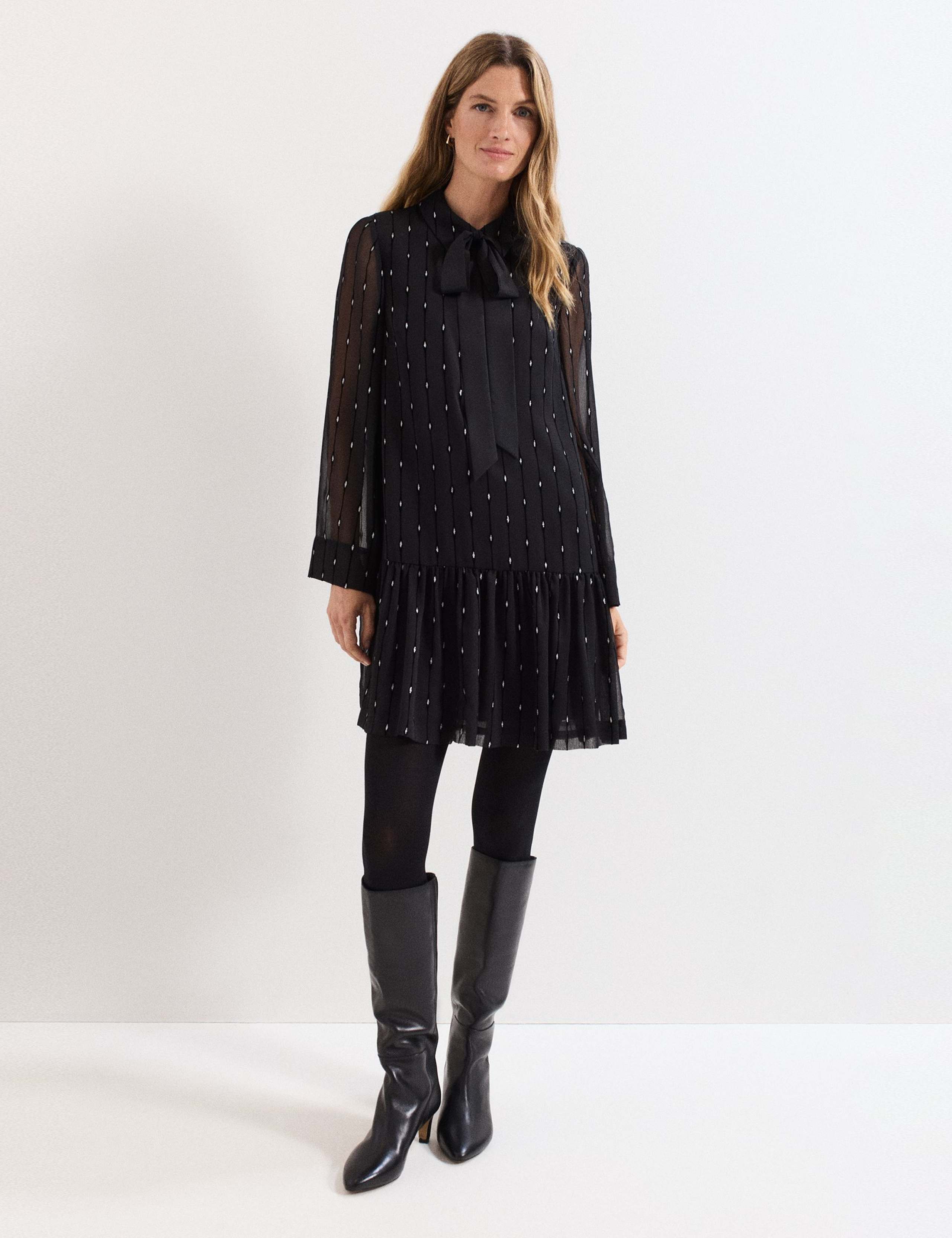 Sparkly Tie Neck Mini Swing Dress 4 of 7