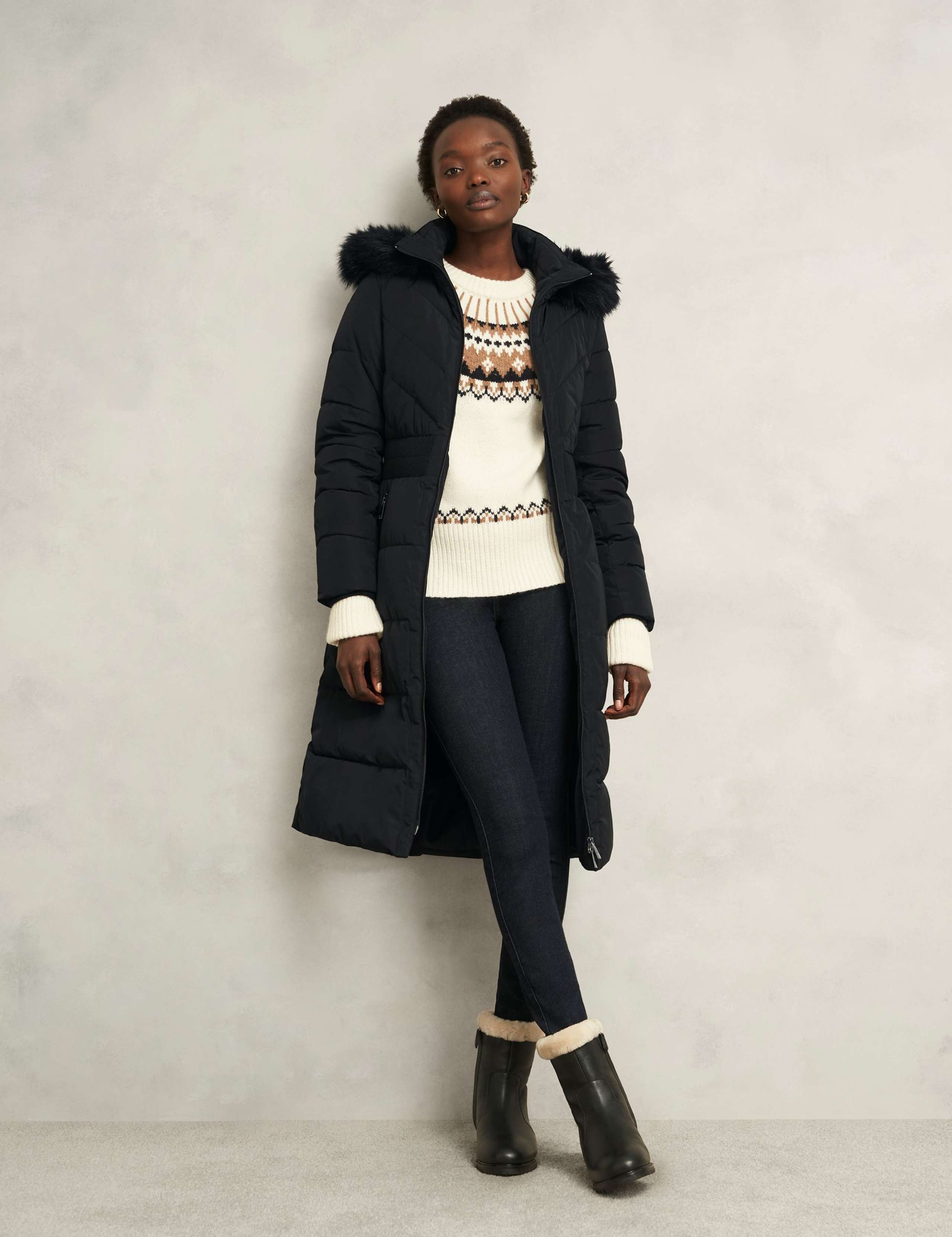 Hooded Faux Fur Trim Longline Puffer Coat 3 of 7