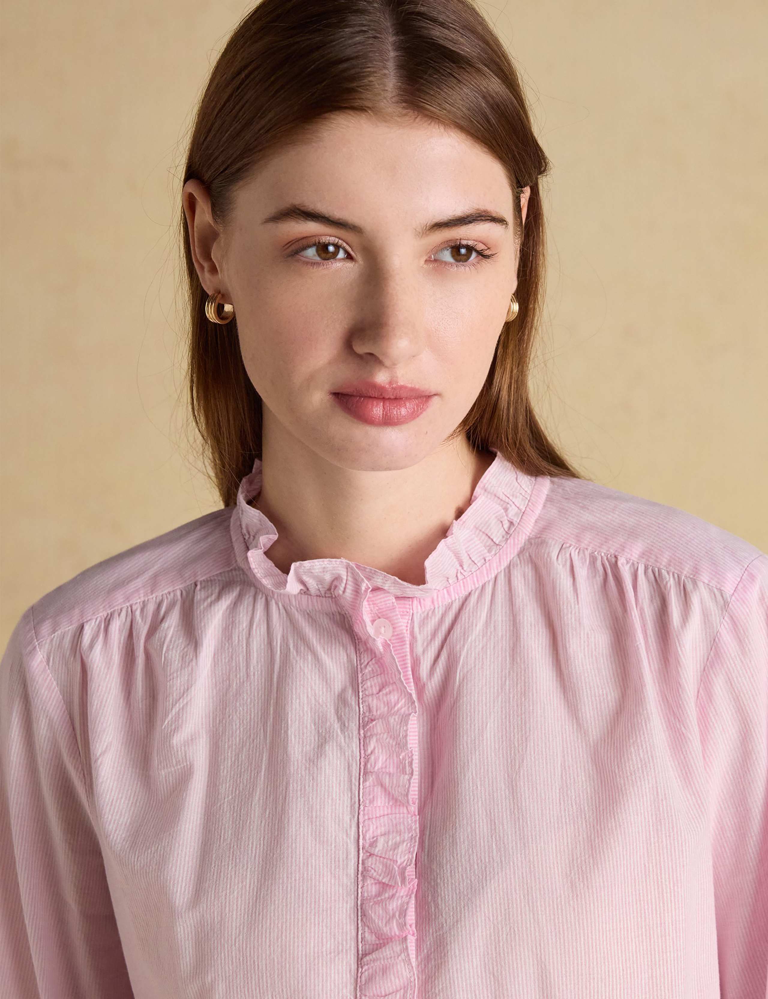 Pure Cotton Striped High Neck Ruffle Blouse 4 of 6