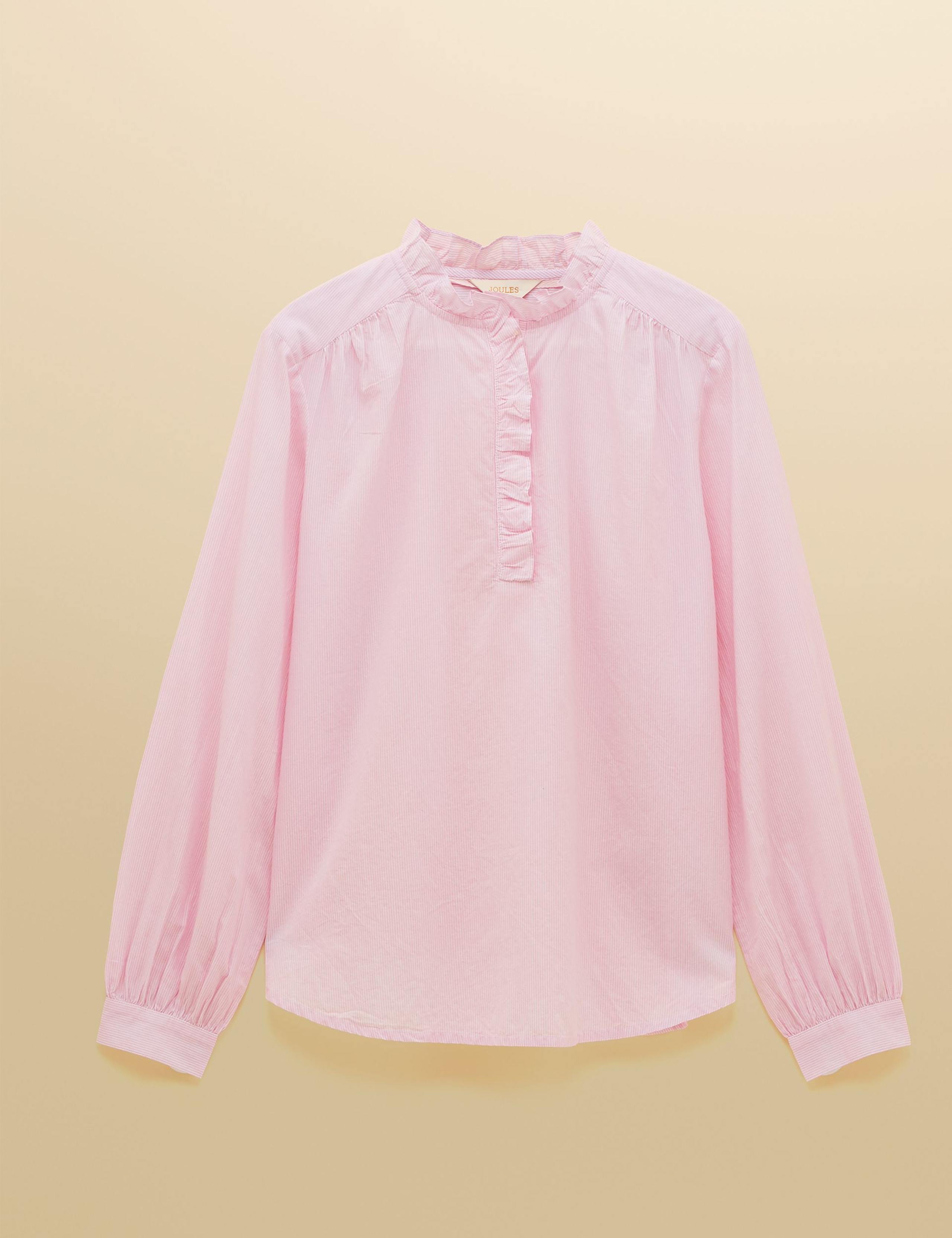 Pure Cotton Striped High Neck Ruffle Blouse 2 of 6