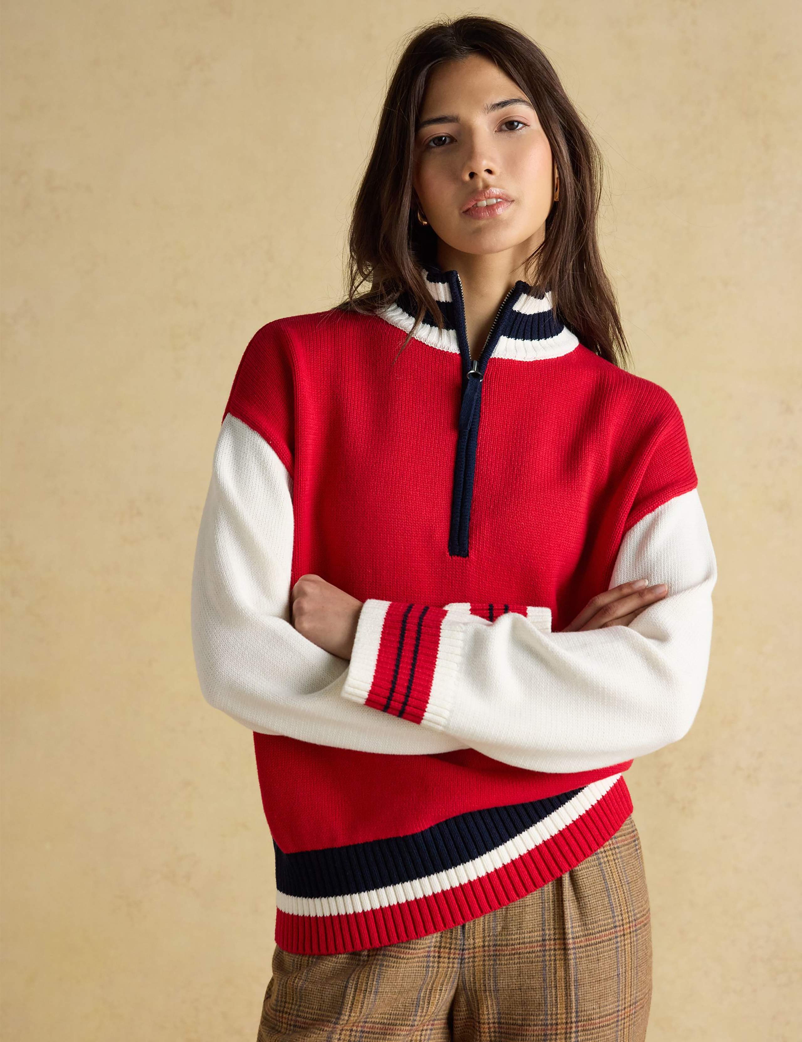 Pure Cotton Varsity Half Zip Jumper 1 of 5