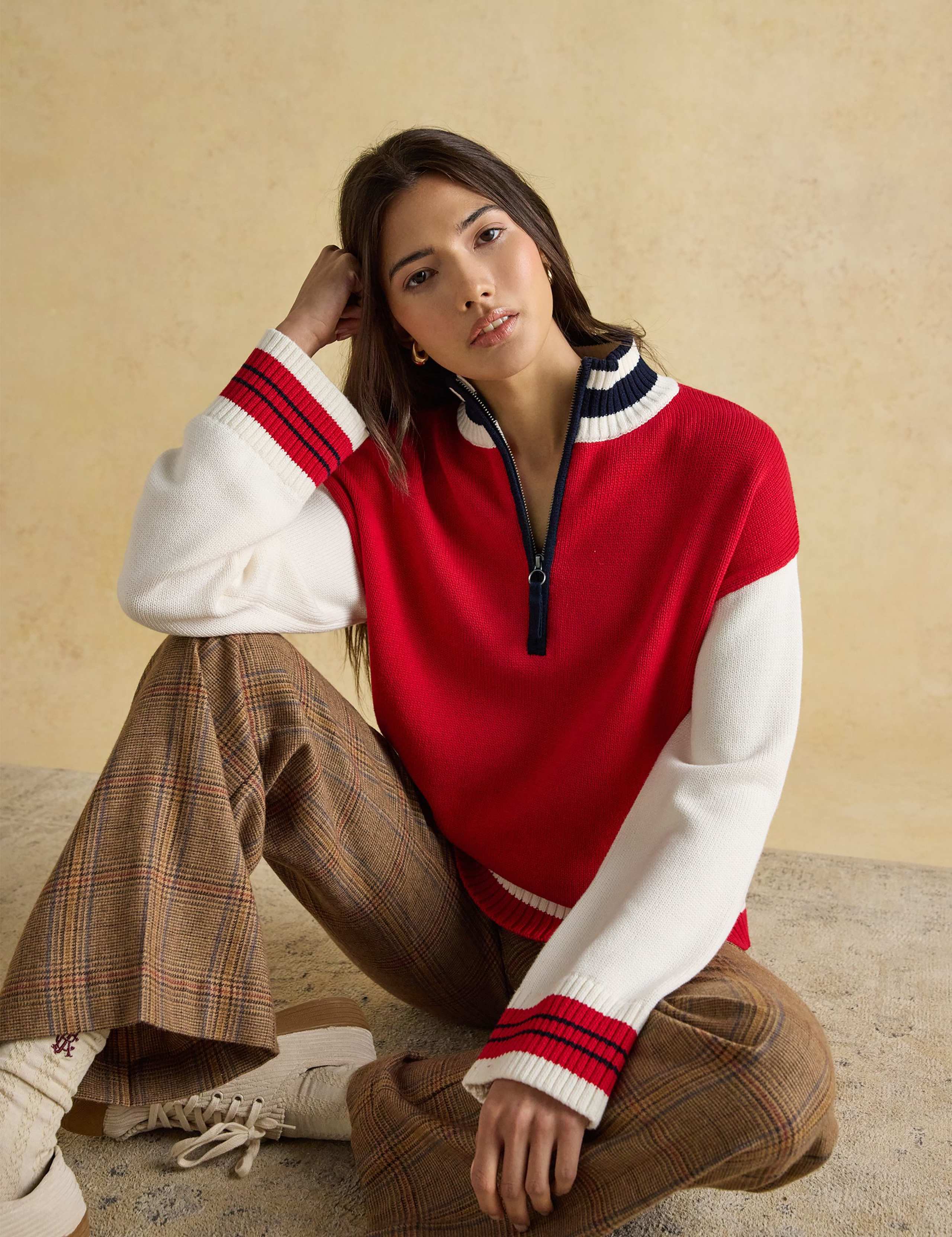 Pure Cotton Varsity Half Zip Jumper 3 of 5