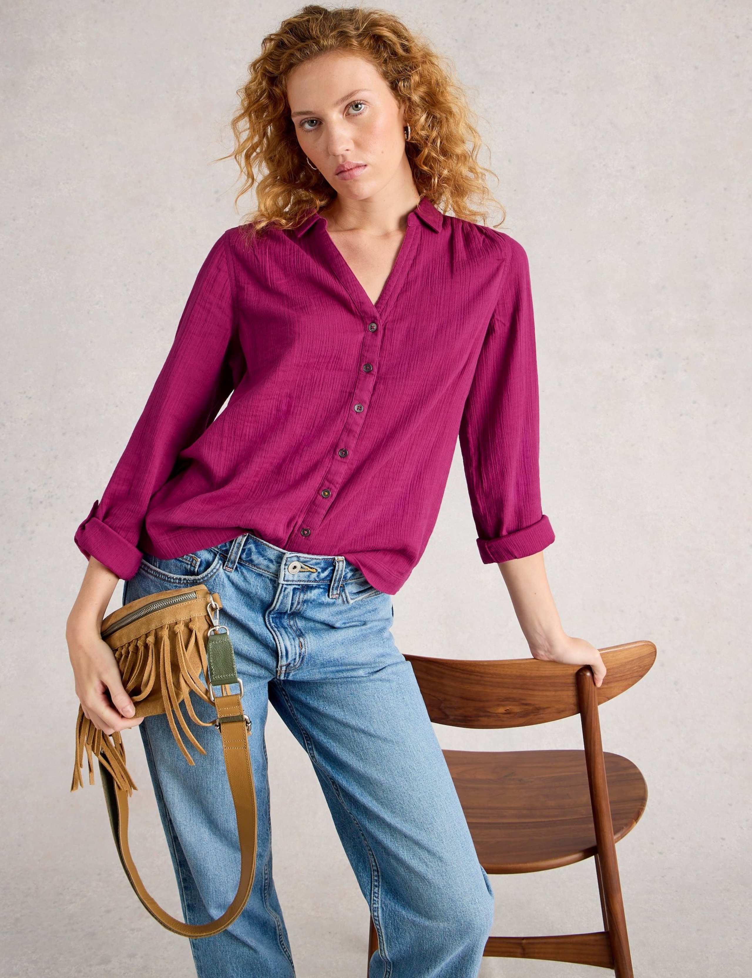 Pure Cotton Textured Collared V-Neck Shirt 3 of 6