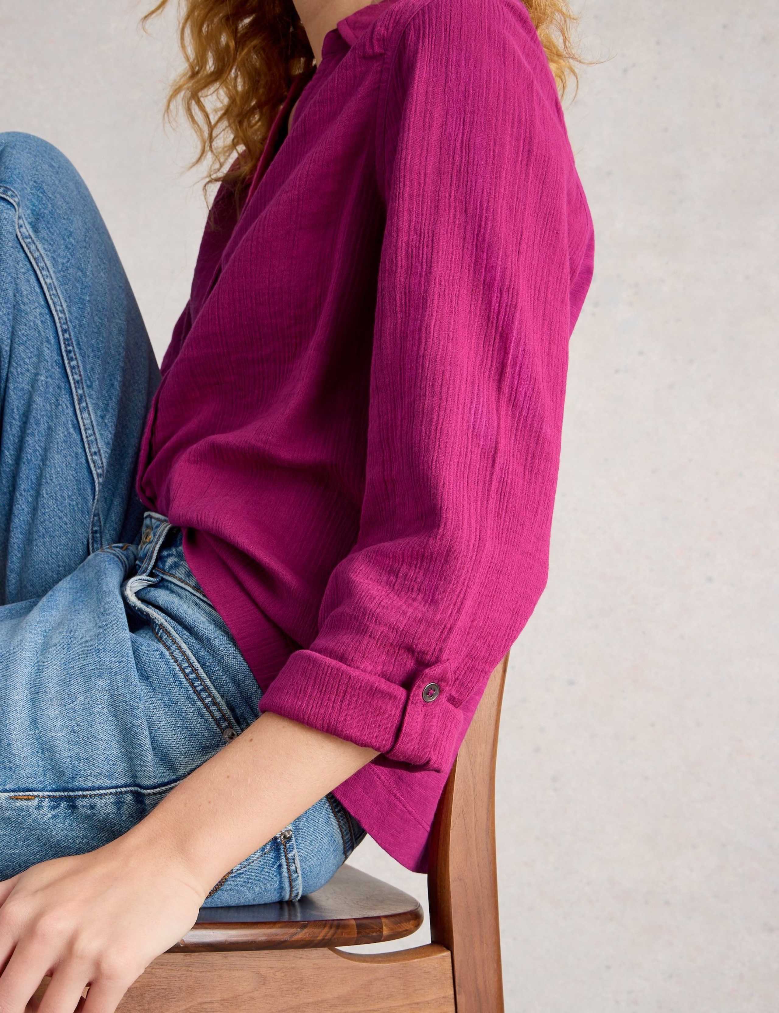 Pure Cotton Textured Collared V-Neck Shirt 5 of 6