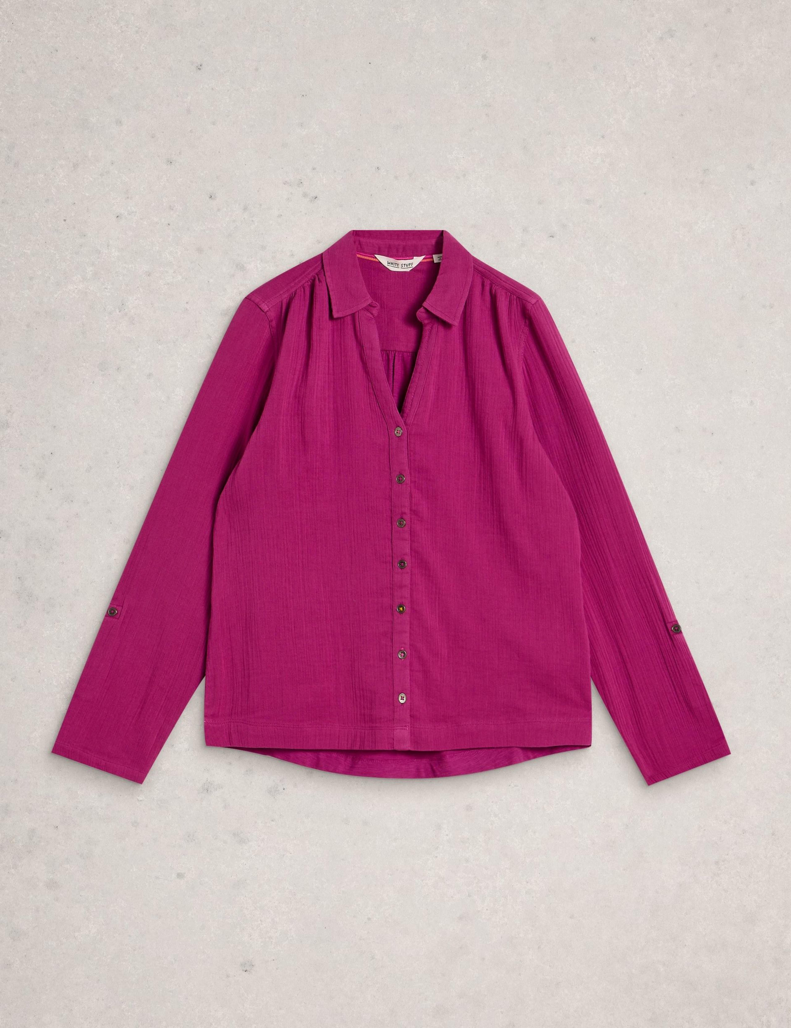 Pure Cotton Textured Collared V-Neck Shirt 2 of 6