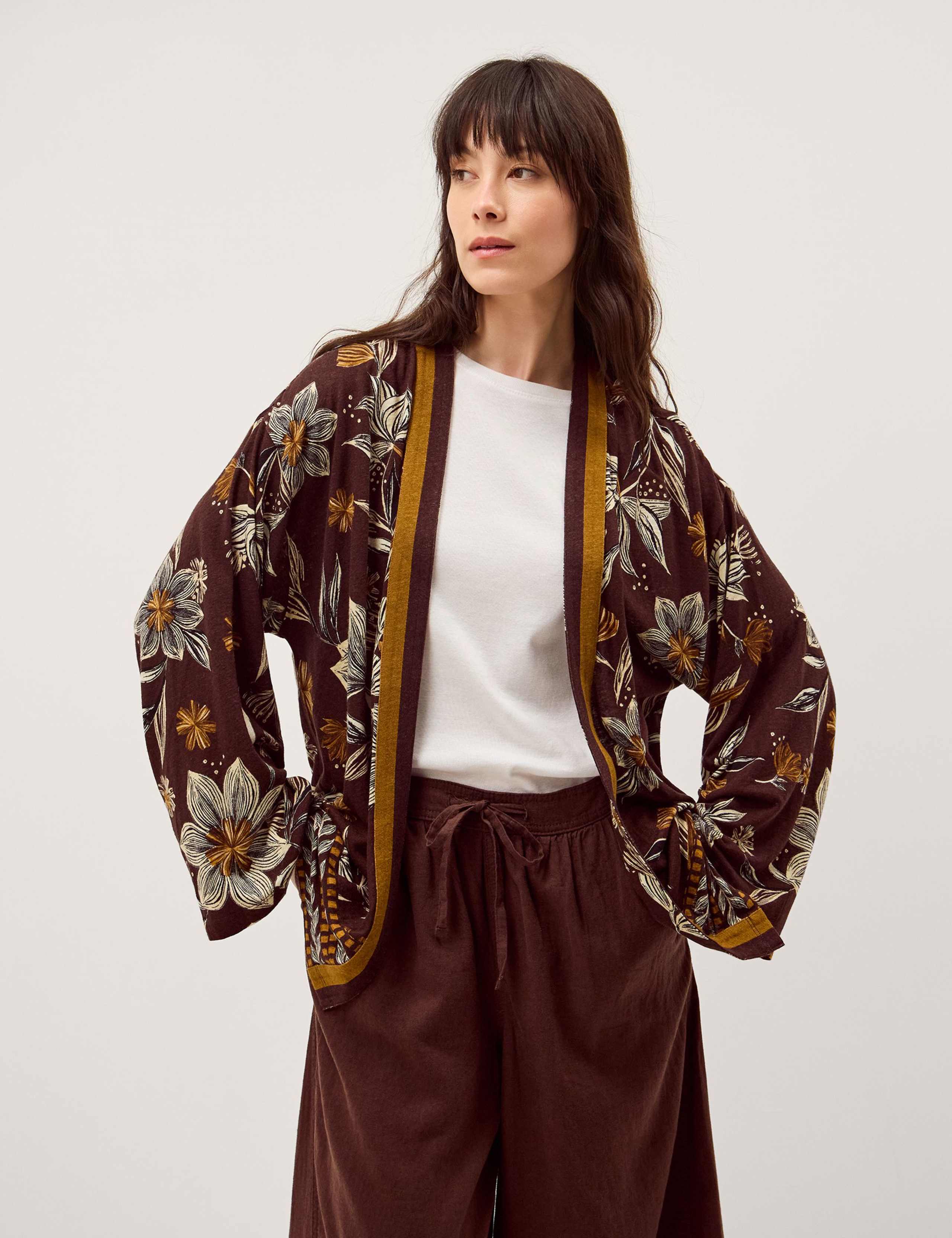 Linen Rich Floral Open Front Cardigan 1 of 4