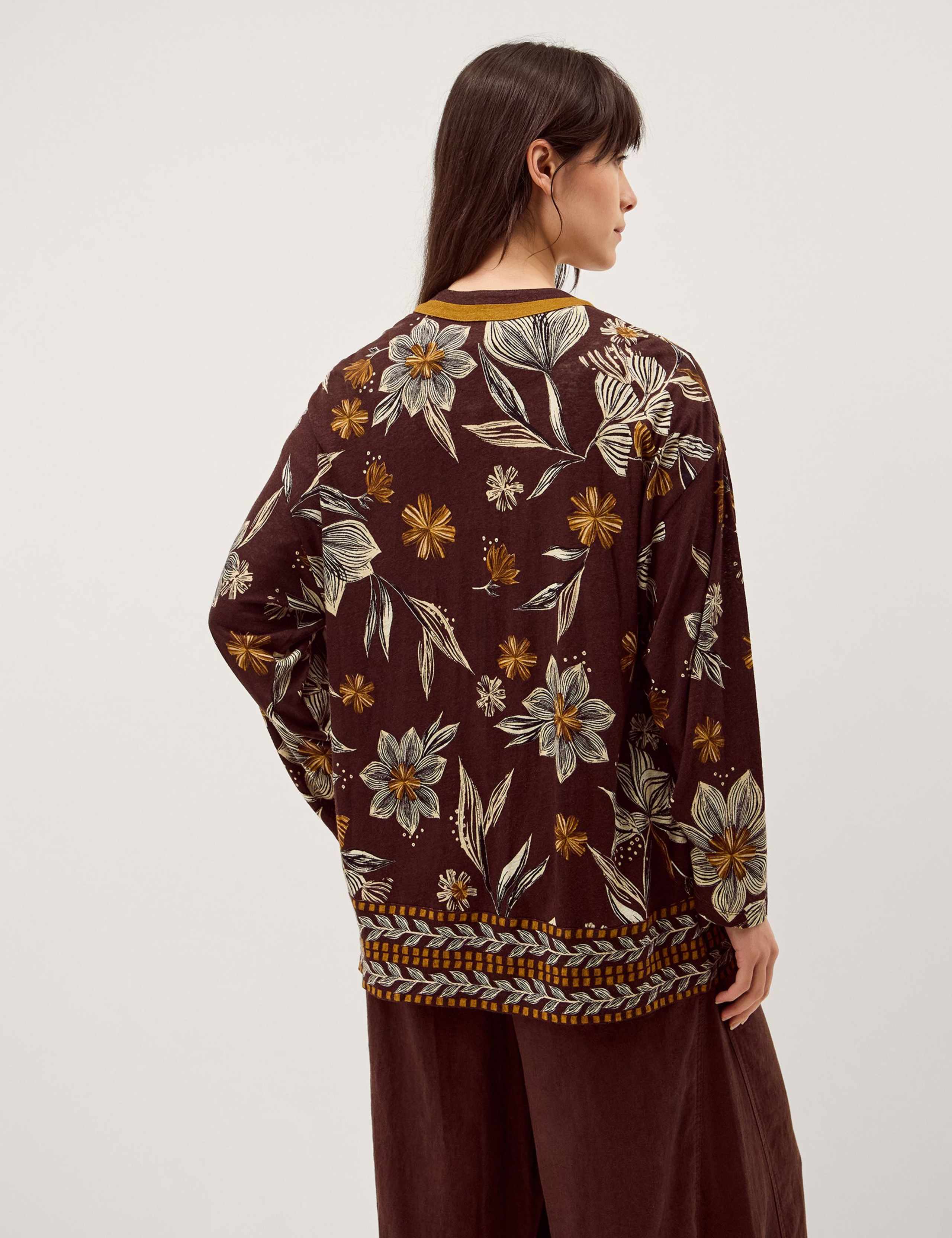 Linen Rich Floral Open Front Cardigan 4 of 4