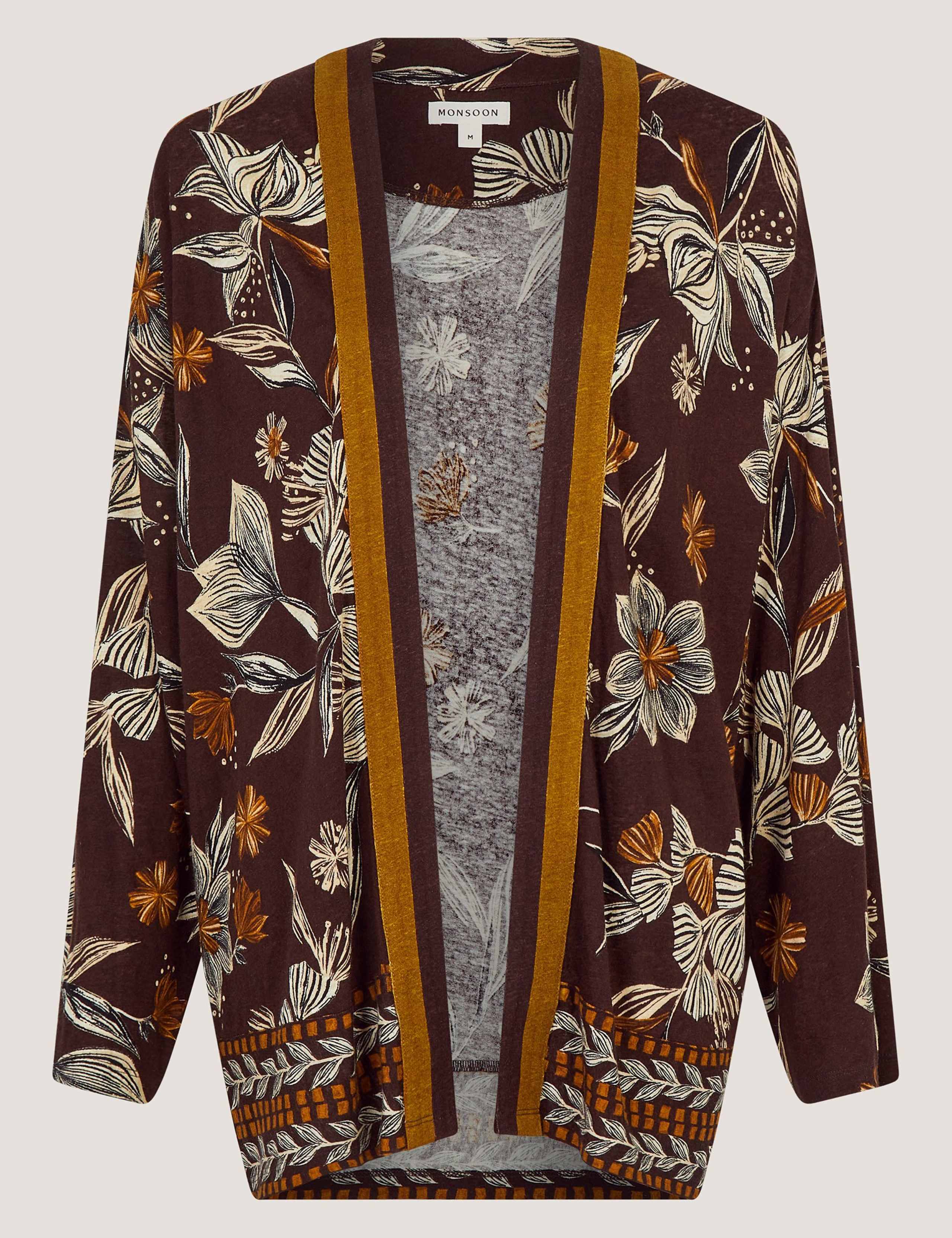 Linen Rich Floral Open Front Cardigan 2 of 4