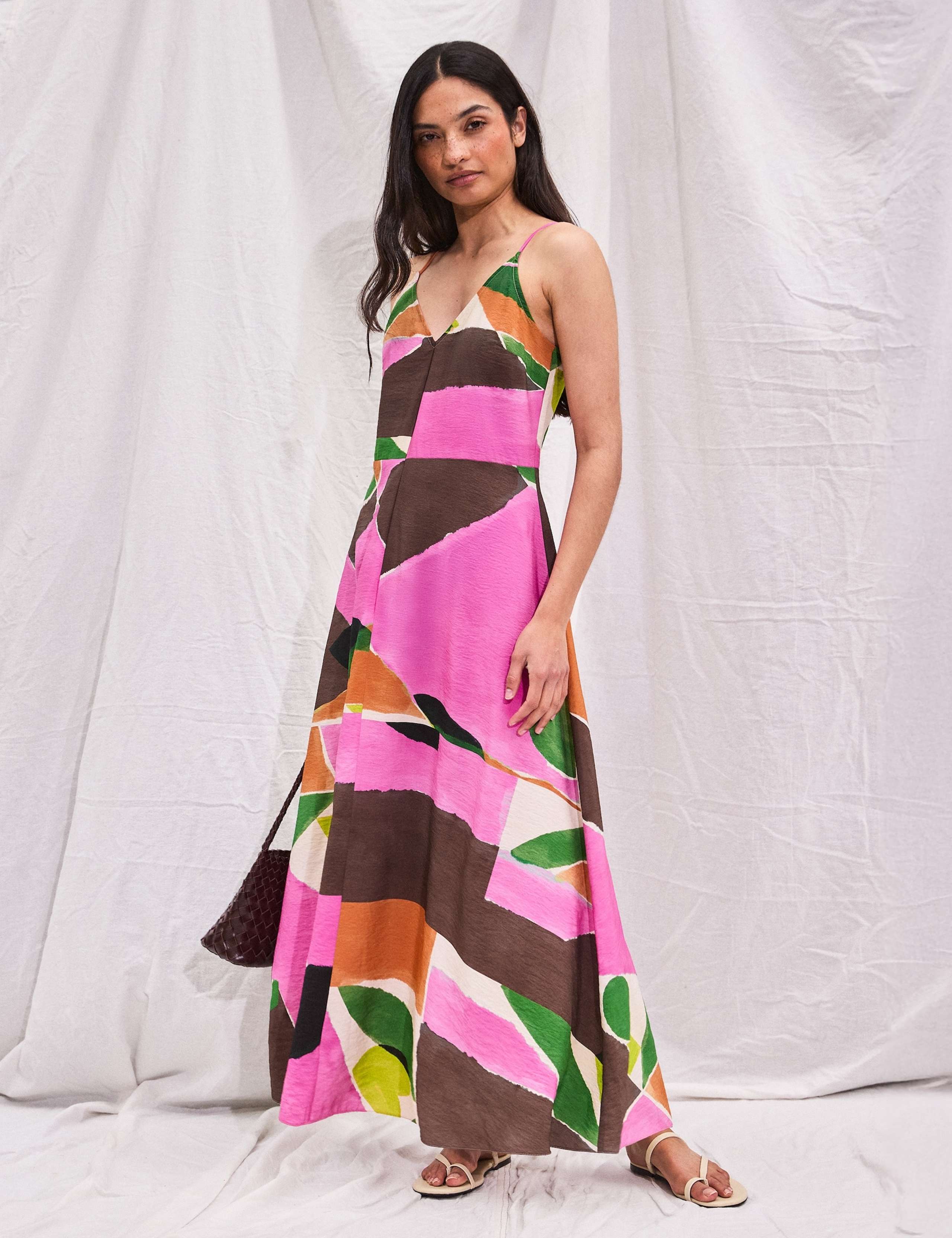 Geometric V-Neck Strappy Maxi Slip Dress 1 of 5