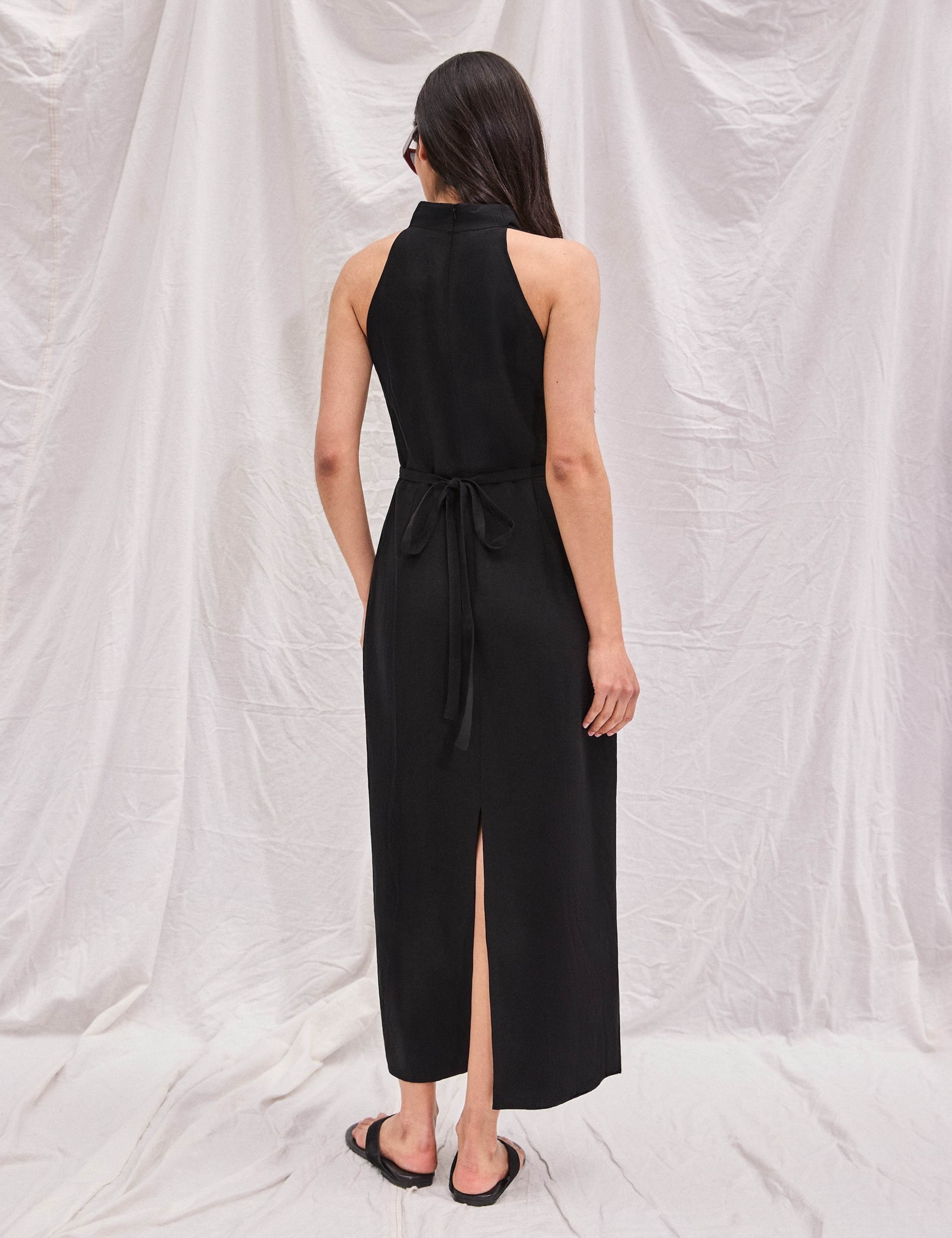 Cowl Neck Midaxi Column Dress with Linen 2 of 5
