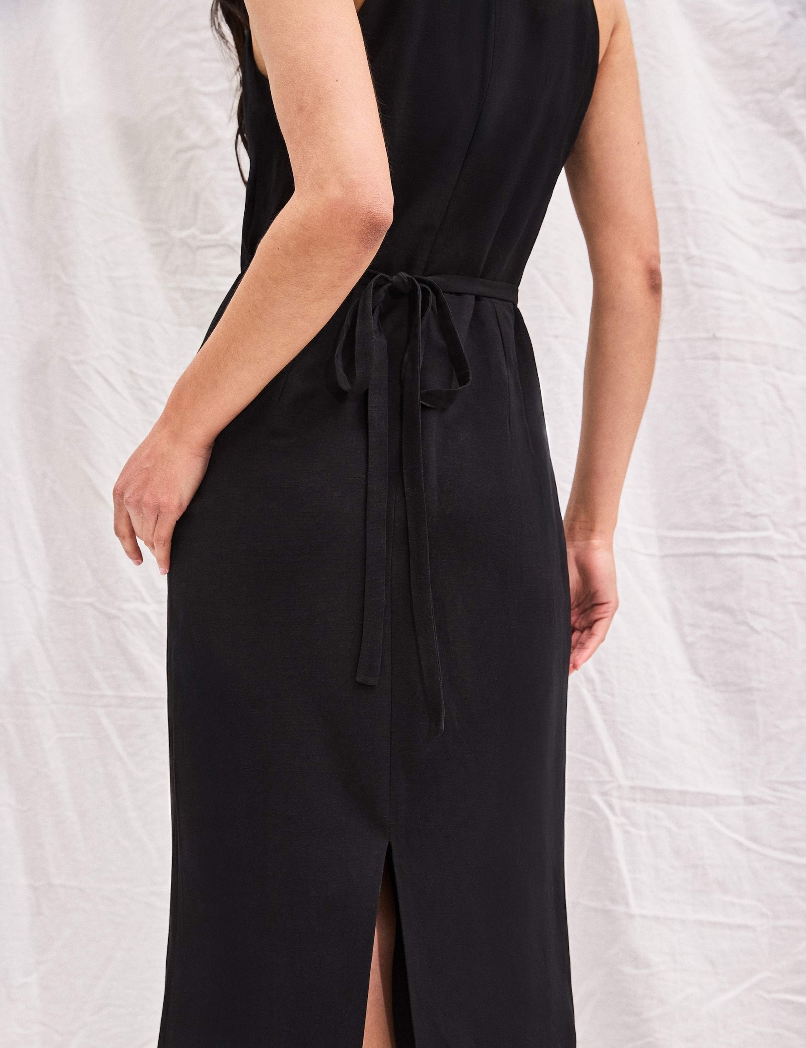 Cowl Neck Midaxi Column Dress with Linen 3 of 5